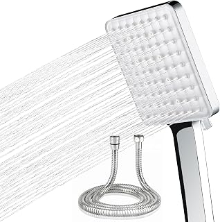 kitnice Shower Head and Hose, High Pressure Square Shower Head Set - Ultimate Power and Versatility - Water Spray - Chrome Finish with Shower Hose 1.5m Included