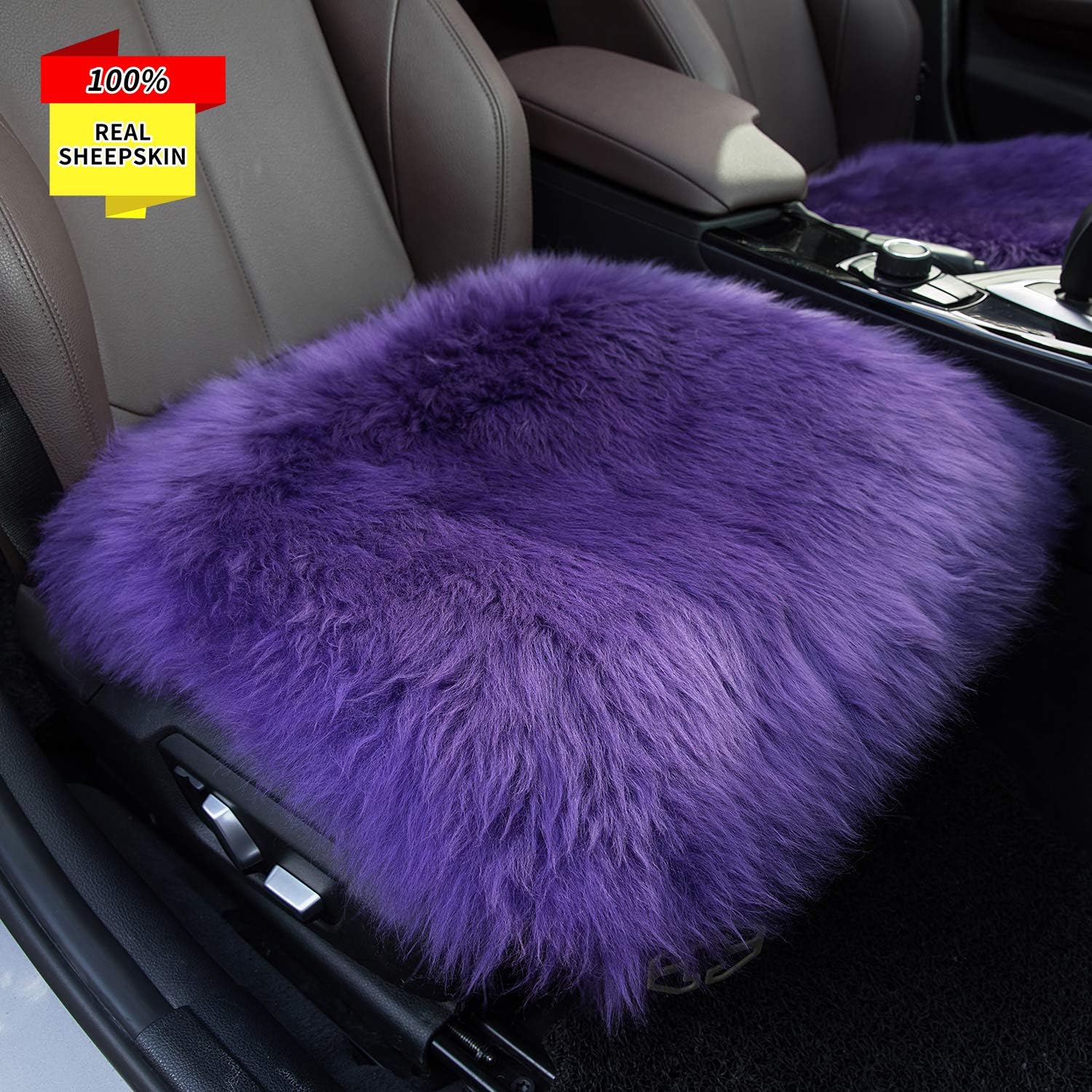 Winter Warmth: Universal Sheepskin Seat Cushion Cover - Natural Wool, for Cars, Trucks, SUVs & Vans - Cozy & Stylish Driving Companion Front Purple