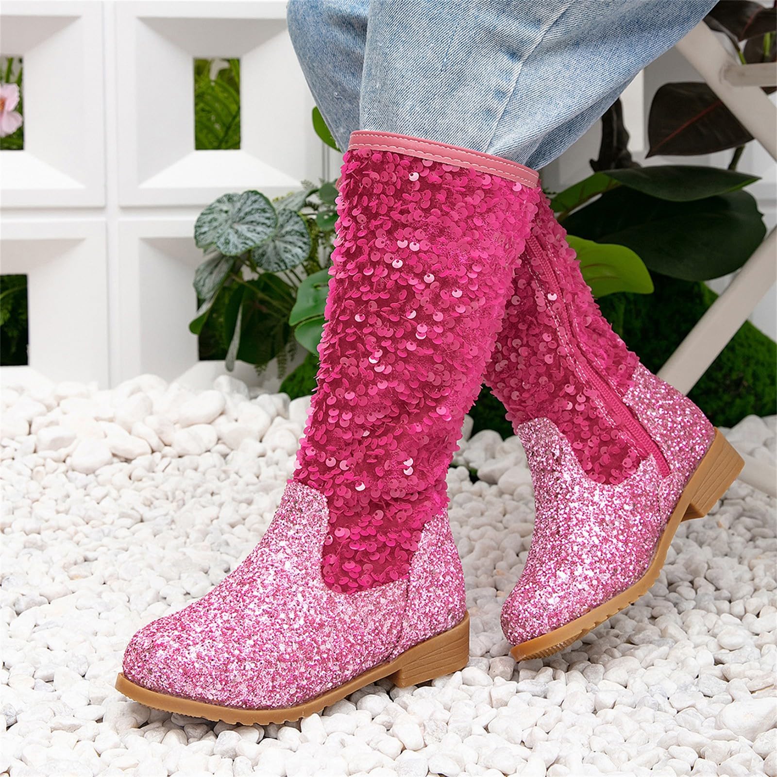 Botas altas hasta la rodilla con diamantes de imitación brillantes para niños y niñas, botas de equitación con tacón antideslizante, botas de equitación para fiestas y cumpleaños