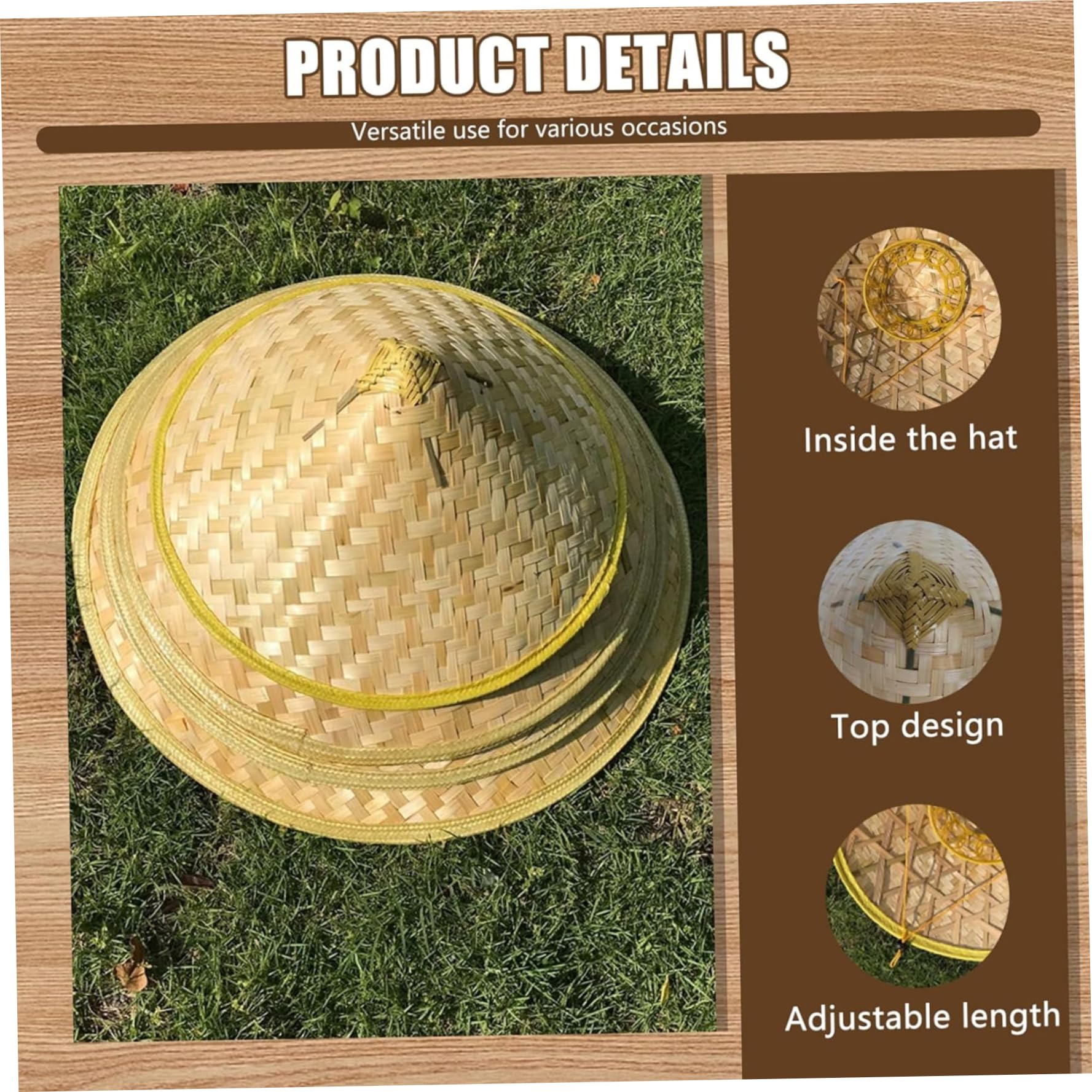 Sombrero de arroz - 2 uds. Sombrero de bambú cónico Chino de 14 Pulgadas, Gorro de Lluvia de Paja de arroz Tejido para Granjero
