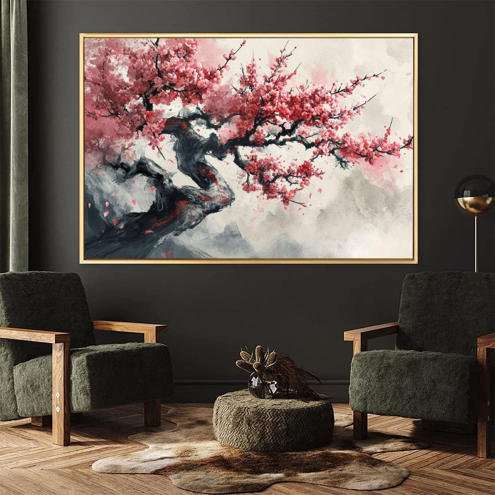 Amazon.co.jp: 絵画 桃の花の中国風水墨画インテリア 絵画 魅力的な花