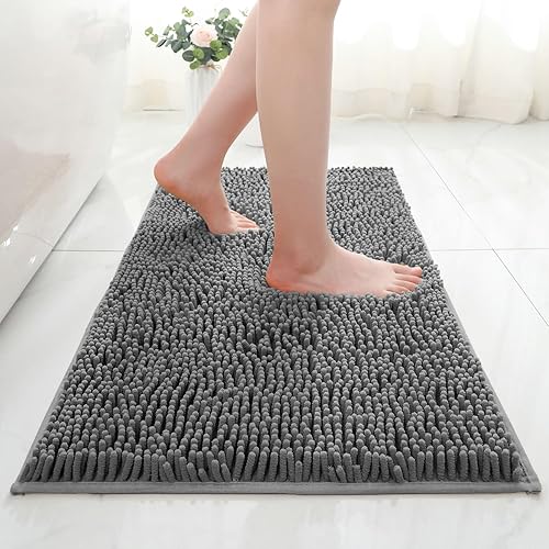Miniatura 2 de MitoVilla Alfombras de baño de felpilla suave, antideslizante, gruesa y lavable, alfombra de baño de ducha moderna y absorbente, 17 x 24 pulgadas