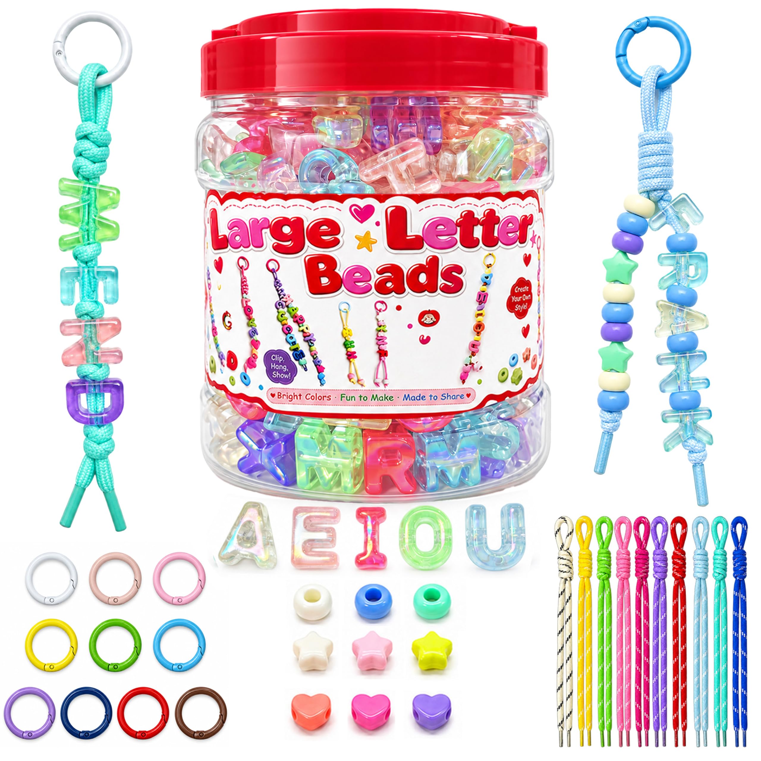 Kasmena 420Pcs Chunky Large Letter Beads DIY Keychain & Bracelet Making Kit
