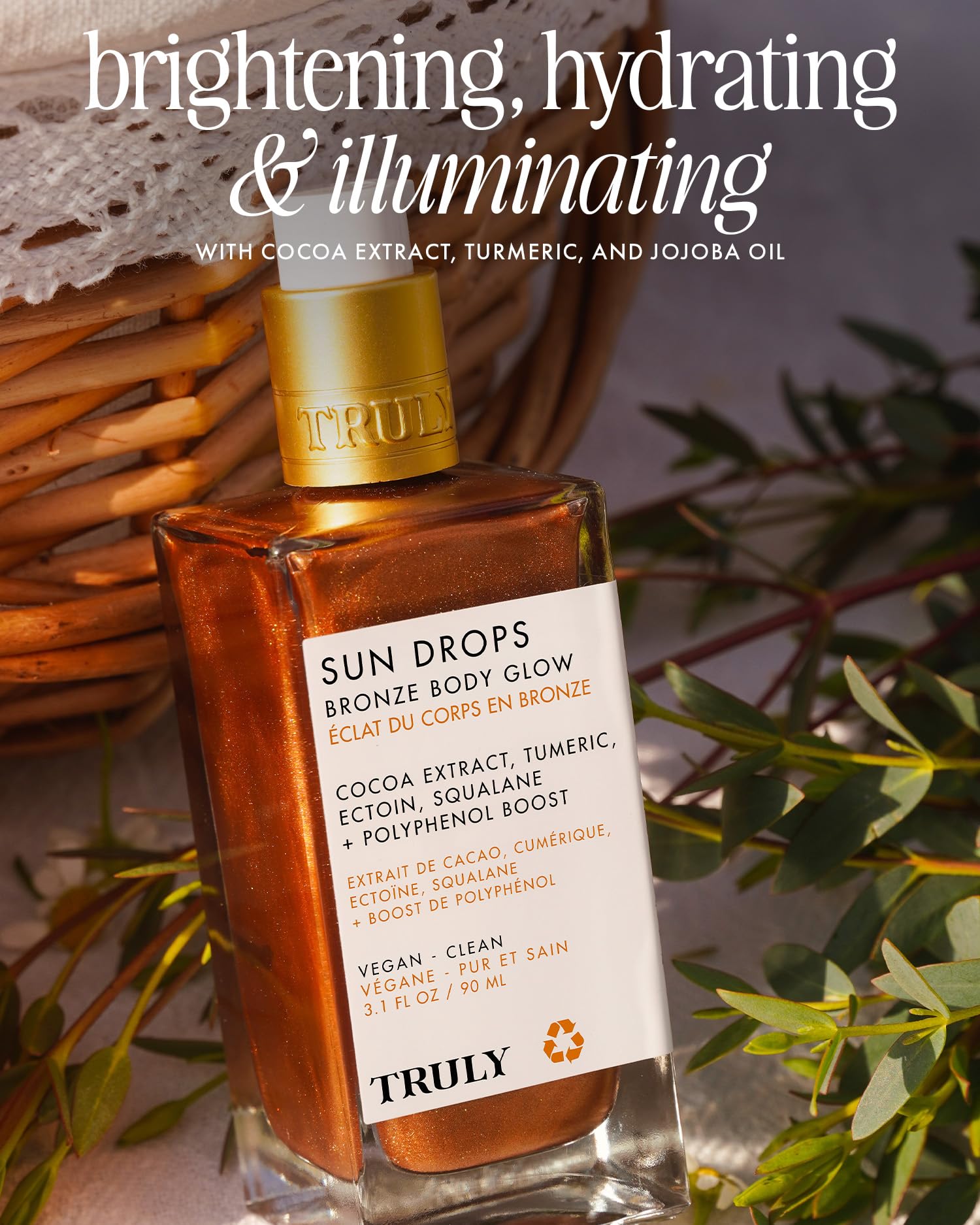 Truly Sun Drops Bronze Body Glow Oil – Bronzing Oil for Radiant Skin, Hydrating Body Shimmer with Turmeric & Cocoa Extract, Lightweight Non-Greasy Illuminating Formula for All Skin Tones