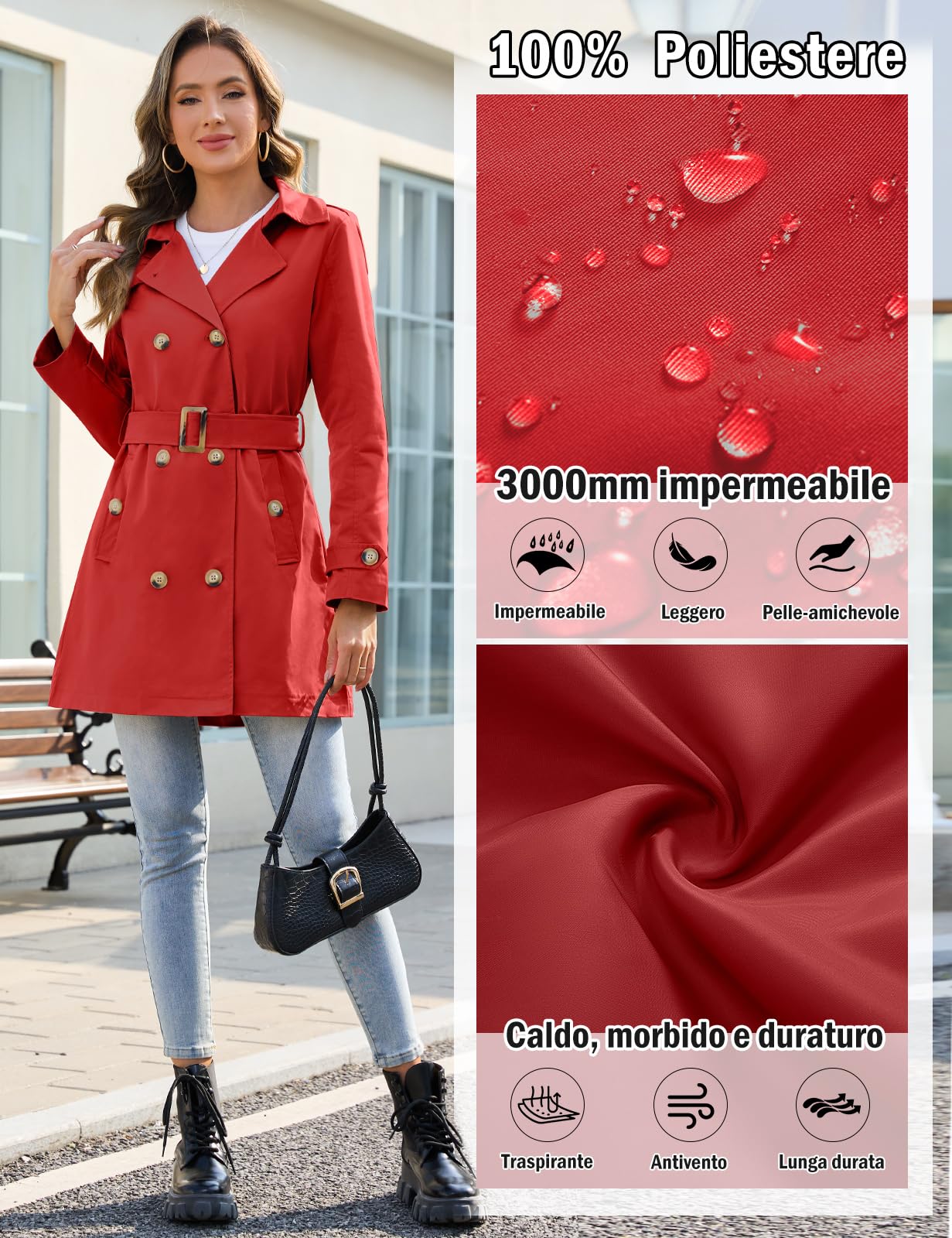 Tuopuda Trench da Donna a Doppiopetto Cappotto Lungo Giacca Leggero Classico Trench Impermeabile Antivento Trenchoat per la Primavera e L'autunno