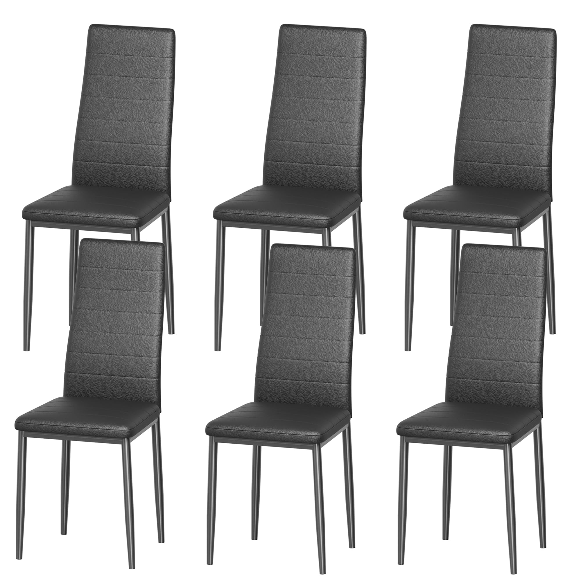 DEWINNER Sedia da pranzo nordica (set da 6), design ergonomico, gambe in metallo, imbottita vintage, sedia da cucina casual con cuciture, nero