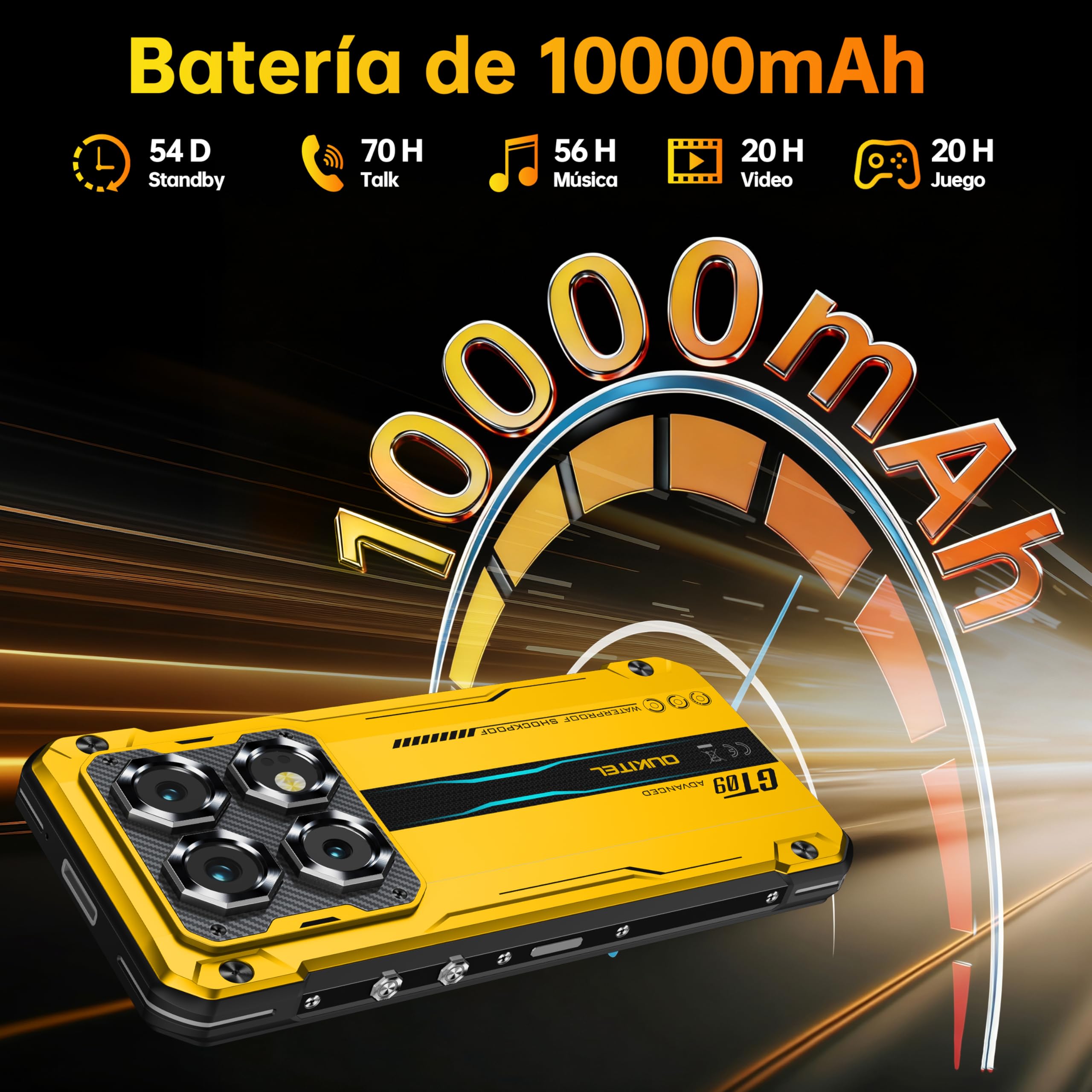 WP60 Movil Irrompible 5G, 24GB+256GB/2TB Android 15 Móvil Rugerizado 2026, 7,2''HD+ 120Hz Pulgadas Teléfono Resistente, Batería 10000mAh, 108MP+32MP+8MP, 5G Dual SIM/NFC/OTG/Face ID, Amarillo