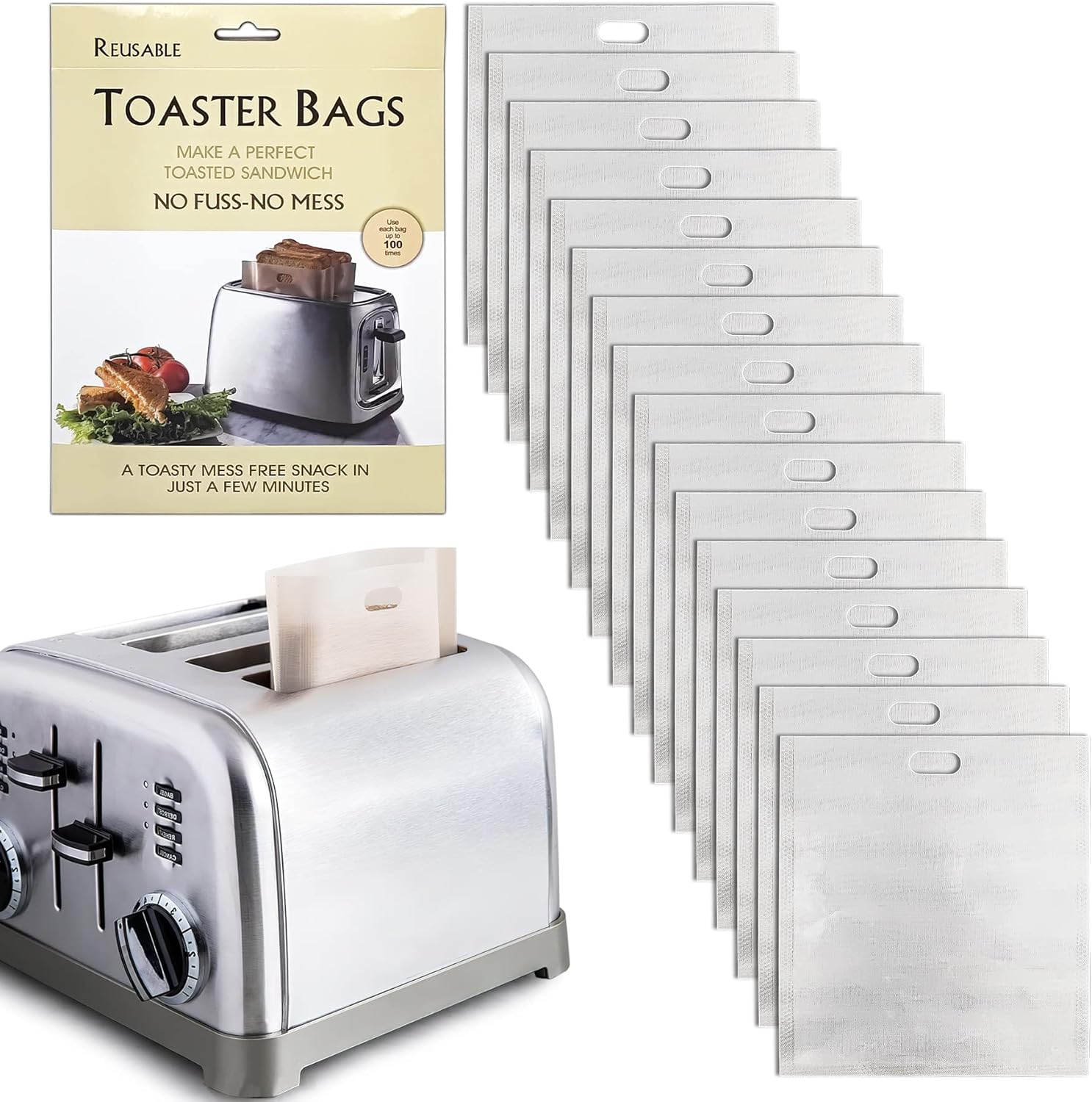16Pcs Toaster Bags, NonStick Reusable Toastie Bags, Washable Heat Resistant Sandwich Pizza