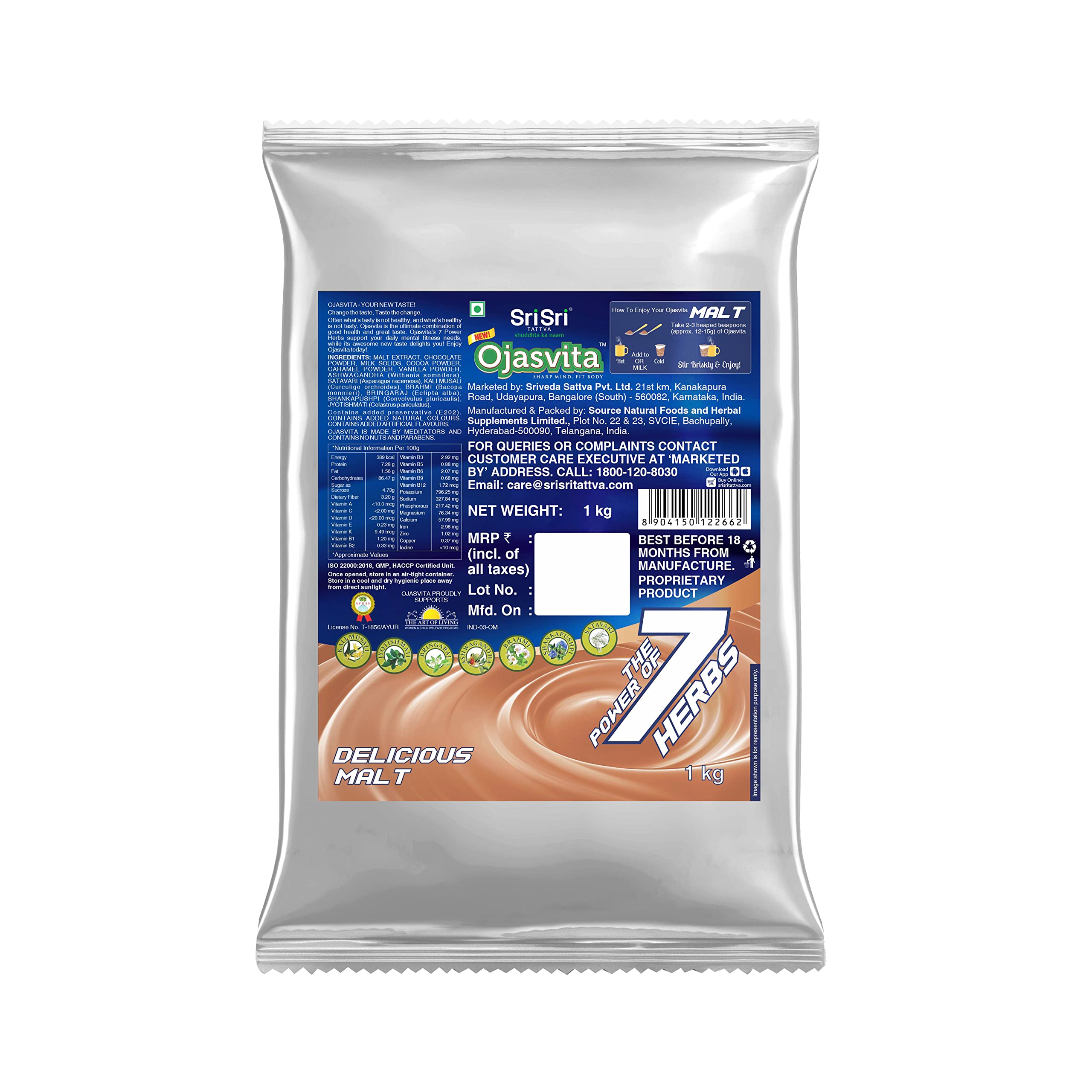 Sri Sri Tattva Ojasvita Malt - Drink Mix for Sharp Mind & Healthy Body - 1kg Foil Pack (B0B28SC29G) Amazon Price History, Amazon Price Tracker
