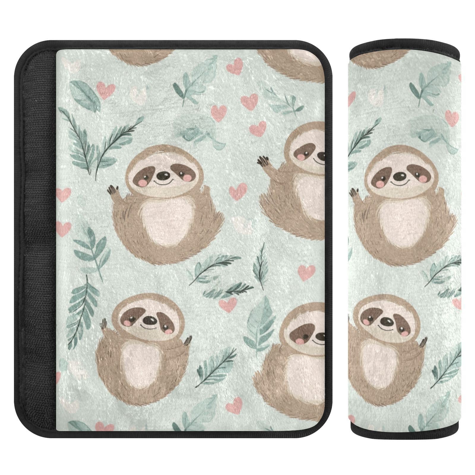 Seat Belt Covers 2 Pack Cute Sloths Car Seat Strap Covers Super Soft Pink Hearts Car Seat Neck Cover for Boys Girls Adults Babies S
