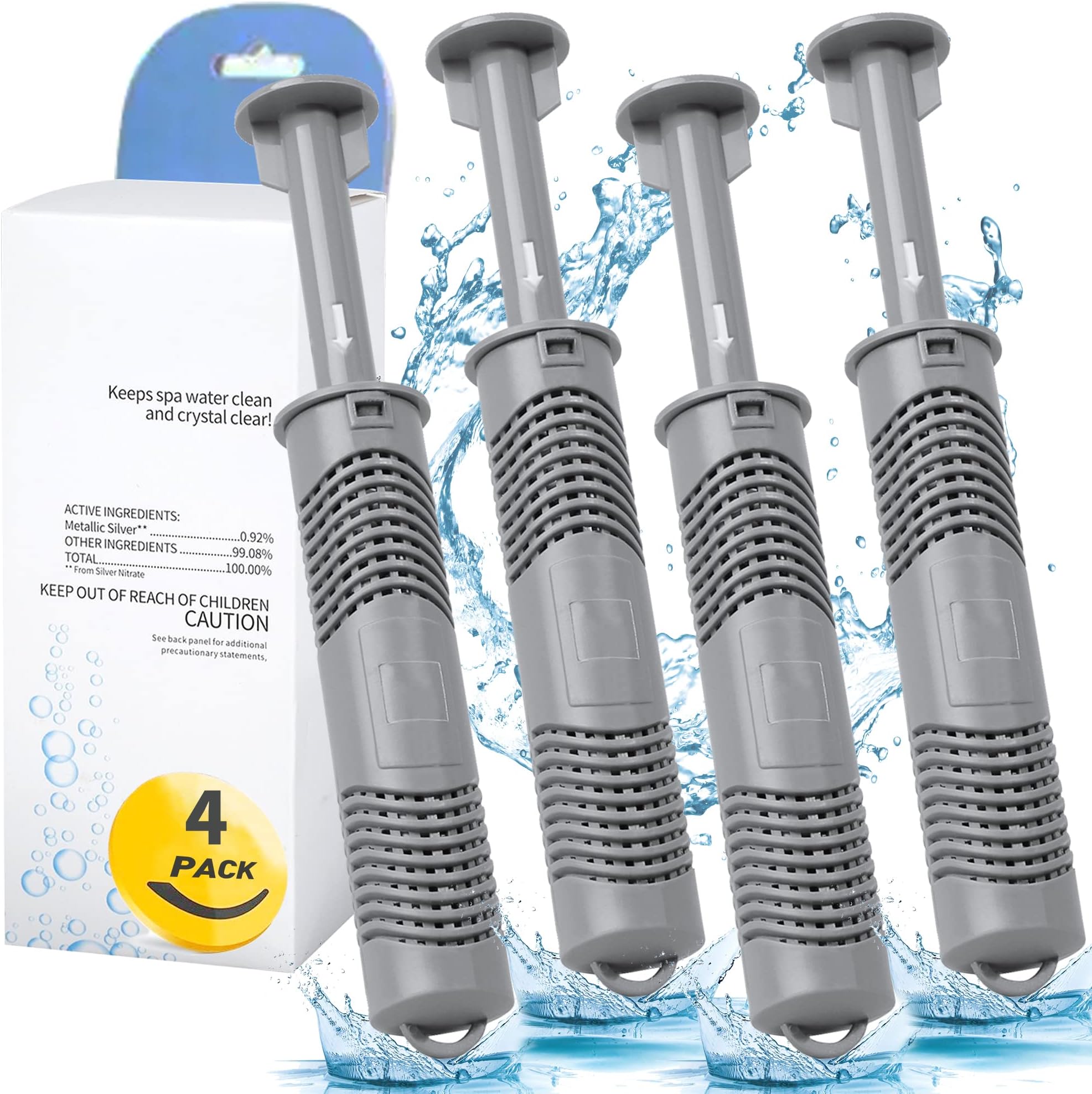 Spa Ag+ Mineral Sticks for Hot Tub, Silver Ion Mineral Cartridge Last for 4 Months Treats (4PCS, Grey)