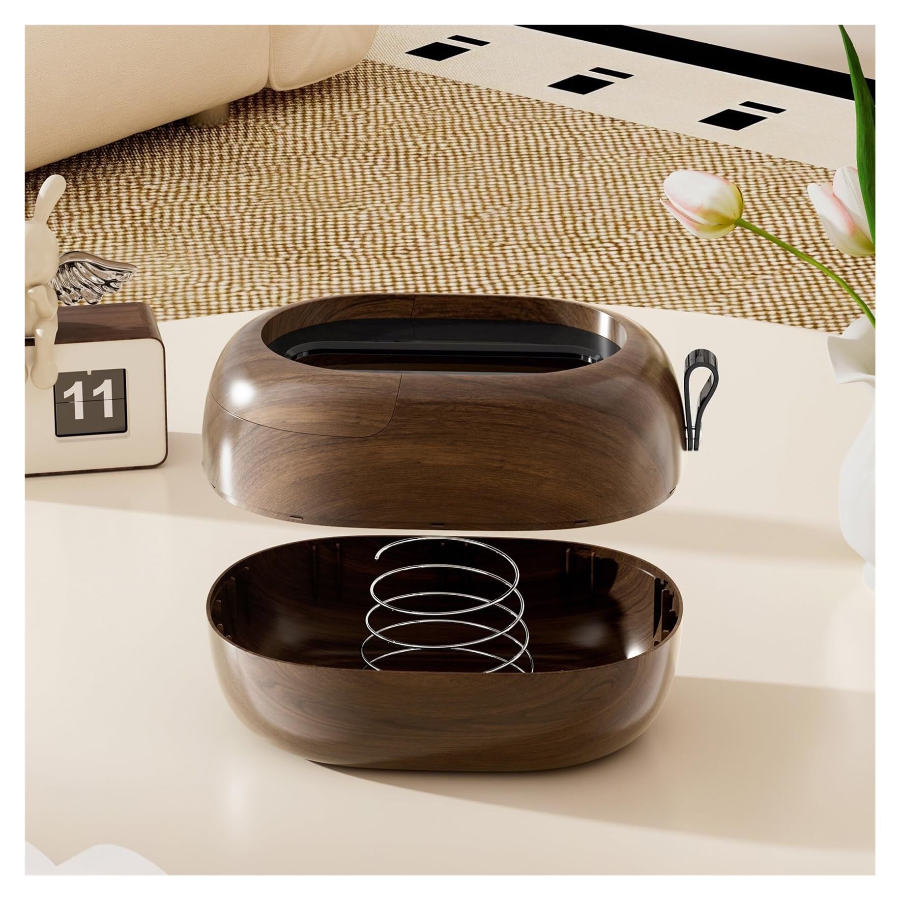 Ozdobne pudełko na chusteczki Vintage uchwyt na chusteczki z pokrywką ścienną, imitacja drewna, owalny uchwyt wbudowana sprężyna estetyczny wystrój domu (1 x Walnut+1 Beech)