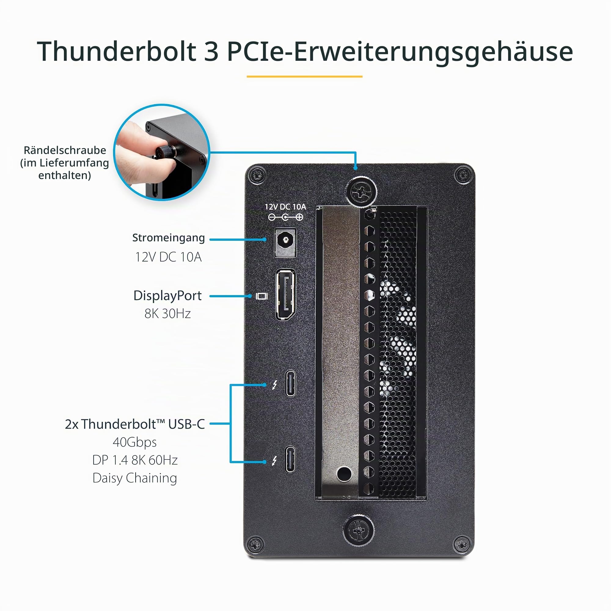 StarTech Thunderbolt 3 PCIe Erweiterungsgehäuse (2TBT3-PCIE-ENCLOSURE) | Externes Gehäuse mit zwei Steckplätzen für Laptops, Desktops, 8K/4K Ausgang über TB3/DP 1.4