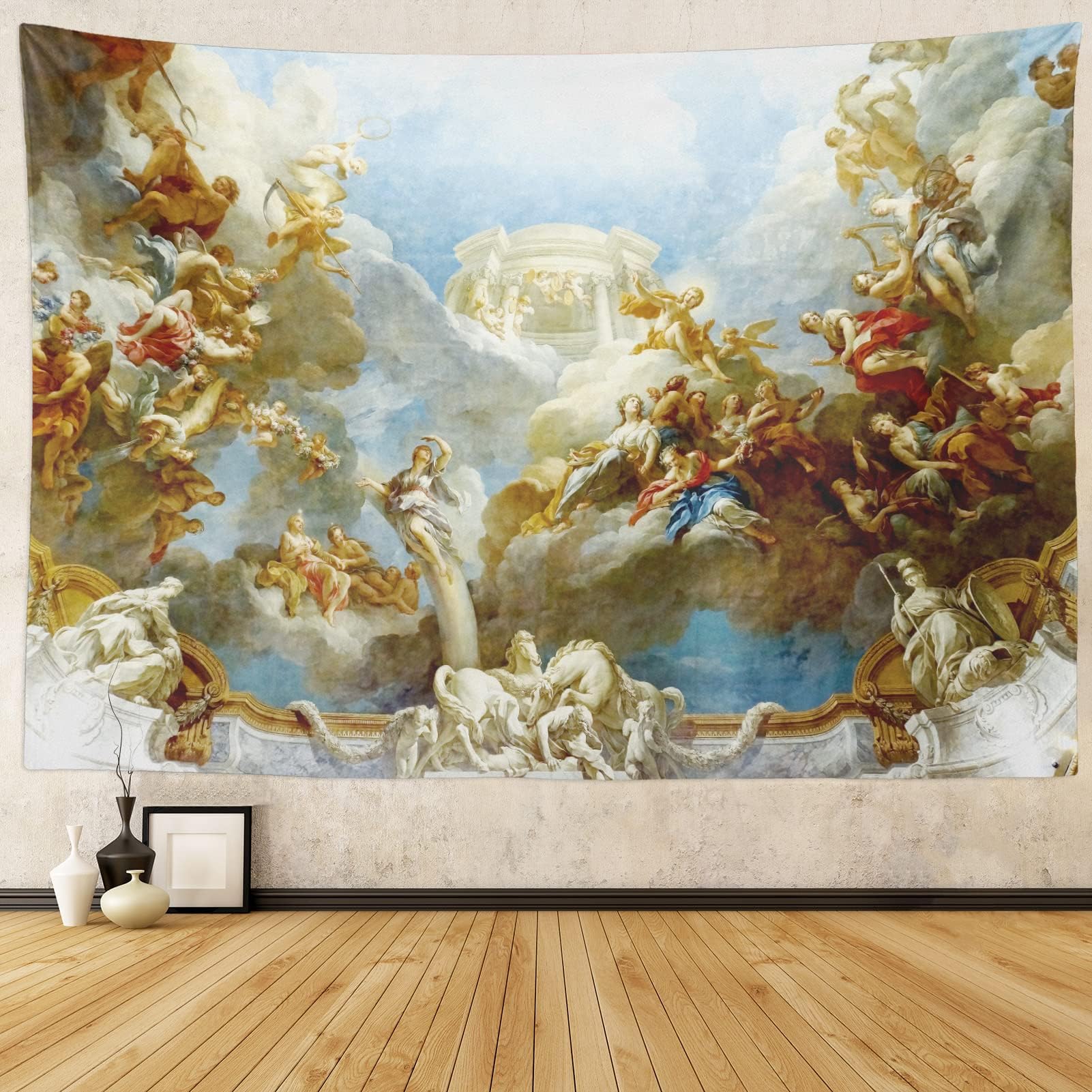 Renaissance Tapestry Versailles Paris France Painting Art Wall Hanging Greek Mythology Royal Chateau Hercules Room Celling Tapestries Home Decor for Living Room Bedroom Dorm 59.1 x 82.7 inches