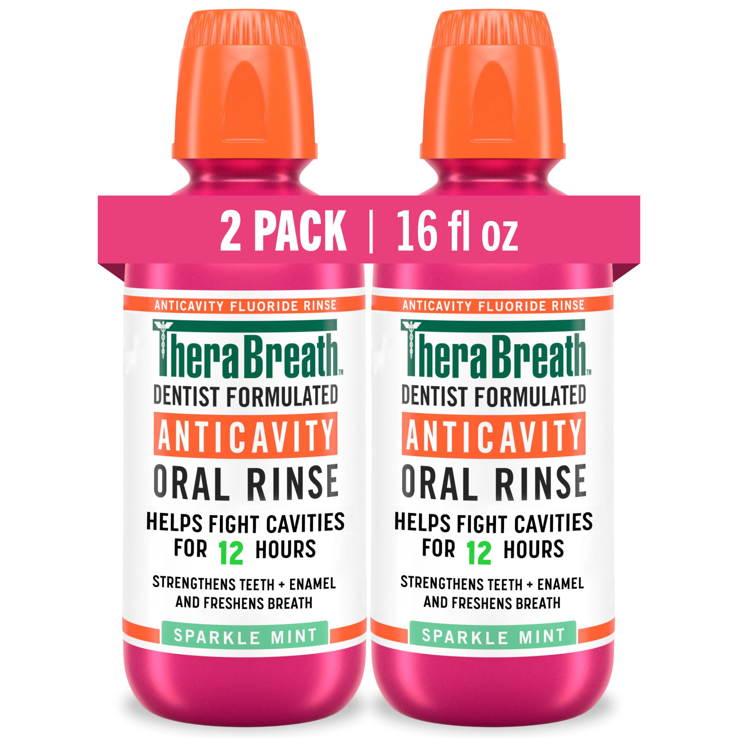 TheraBreath Cavity,Bad Breath Healthy Smile Dentist Formulated 24-Hour Oral Rinse, Sparkle Mint, 16 Ounce (Pack of 2)