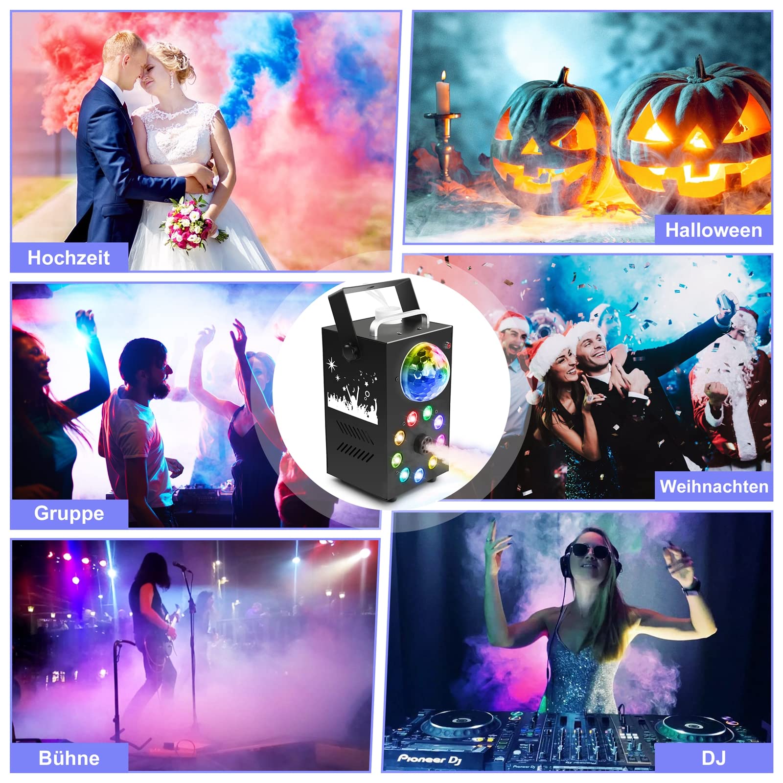 Máquina De Humo con Bola de Discoteca,Máquina de Humo con Efecto de Luz RGB de 9 LED,Mini Máquina de Humo de 700W con Función de Ciclo Automático con Control Remoto Inalámbrico Para Fiesta de Discotec