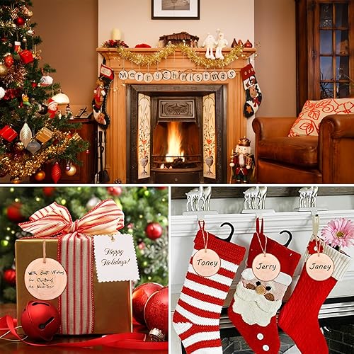 Miniatura 5 de Fuyit Rebanadas de madera natural, 30 piezas de 3.5-4 pulgadas, círculos de madera pre-perforados sin terminar con agujero y corteza para