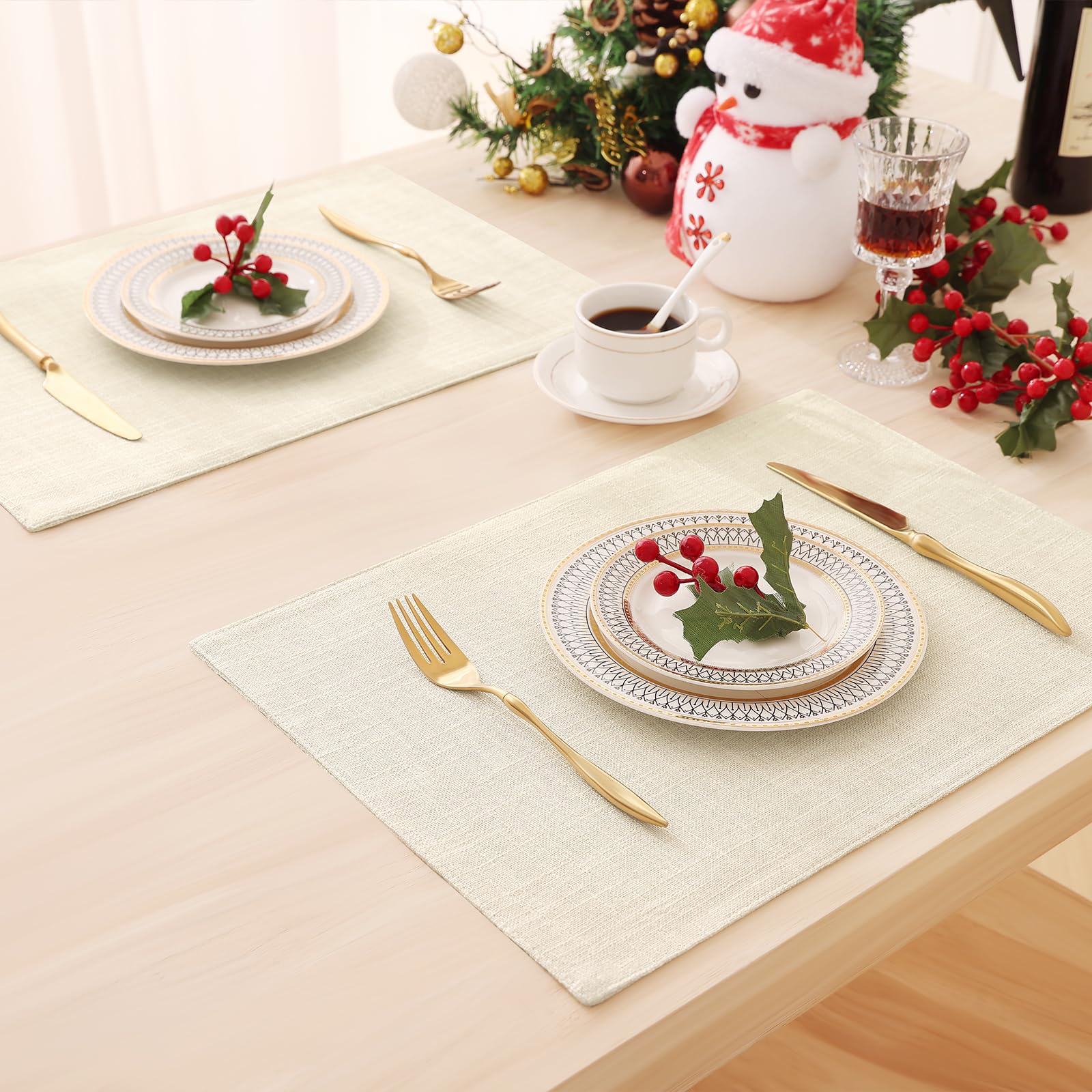 Homaxy Cloths Placemats for Dining Table Set of 6, Heat Resistant Washable Cotton Linen Blend Table Mats - Image 2