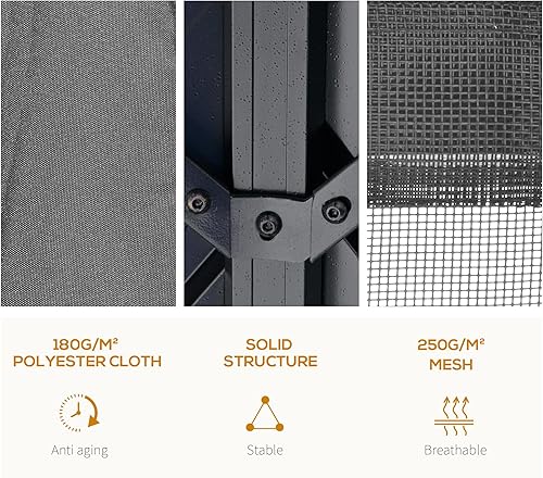 Miniatura 4 de Outsunny Cenador de techo rígido de 10 x 12 pies con cortinas y red, toldo permanente de metal de doble techo con marco de aluminio y ganchos, para