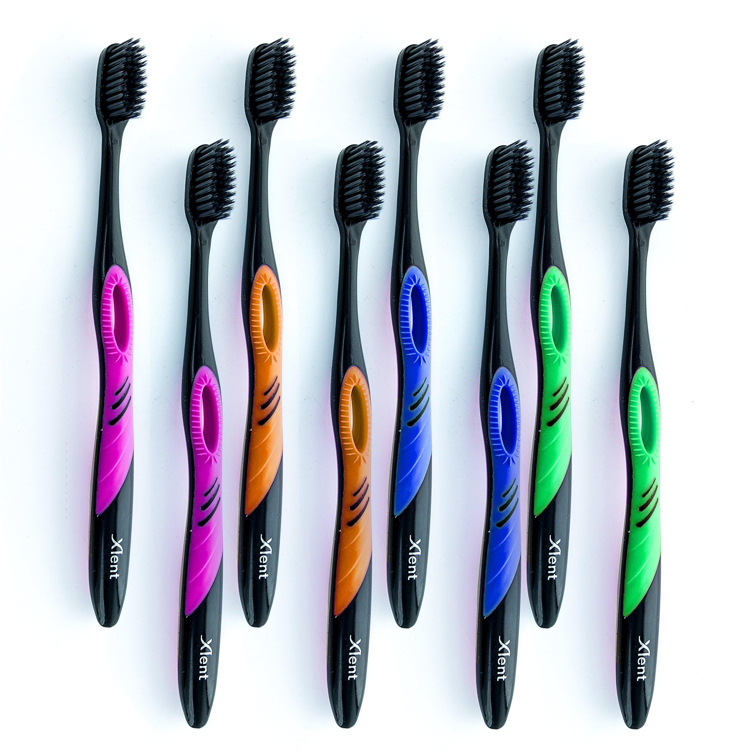 Cepillo de dientes de cerdas de carbón activado, Xtreme (extremo), suave, ultrafino, cerdas cónicas, cabeza compacta y diseño delgado - (8 unidades)