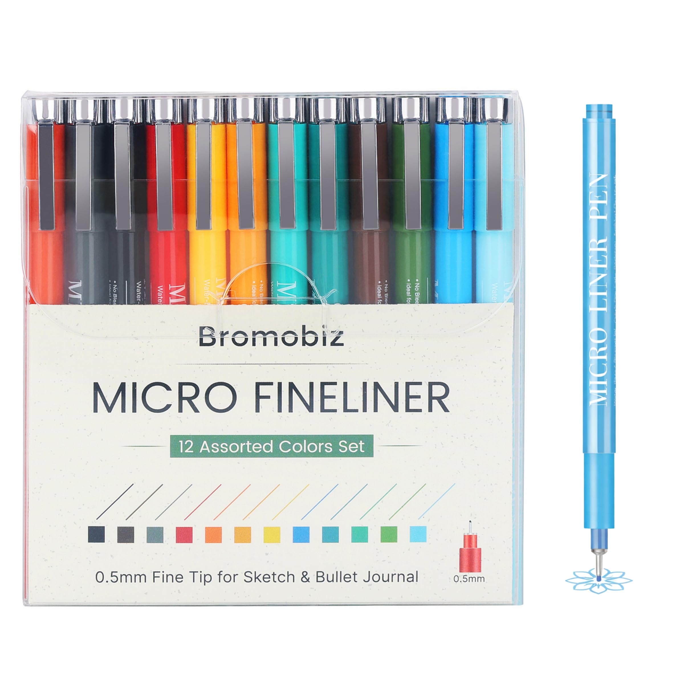 Bromobiz 12 Colors Fineliner Pens 0.5mm Set