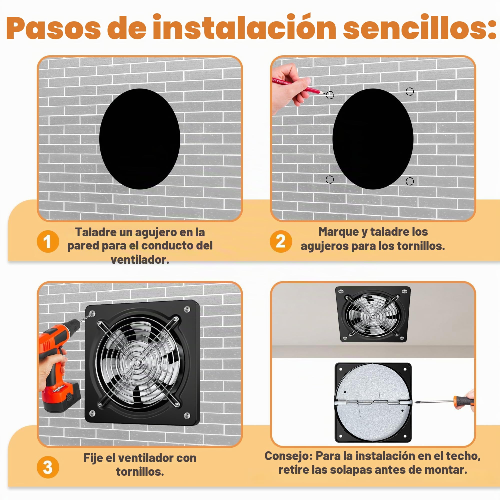 250mm Extractor Industrial de Alta Potencia 1680m³/h Silencioso con Válvula Antirretorno, Extractor de Aire para Baño, Cocina y Garaje, Negro