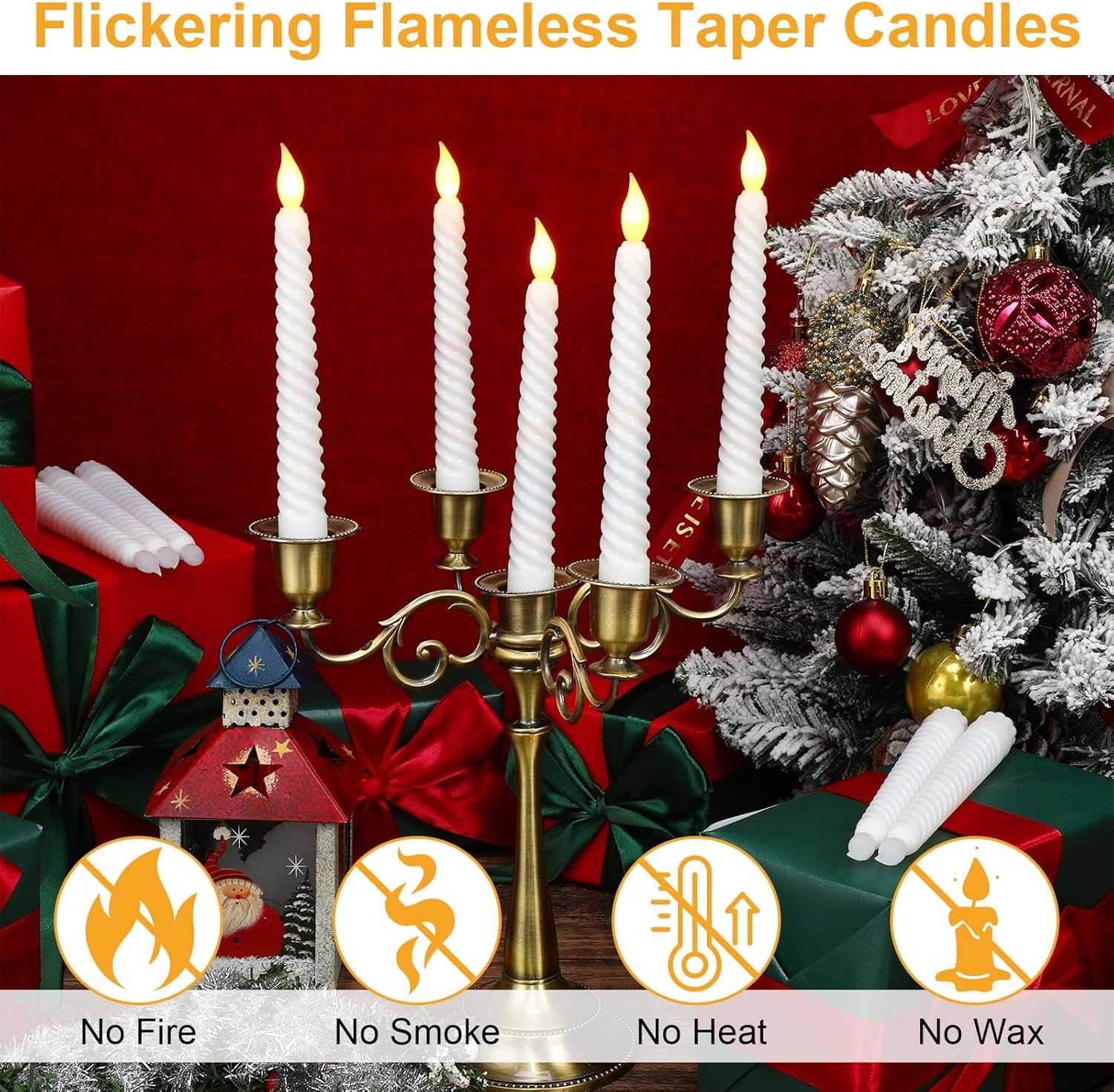 50 Pcs White Flameless Twisted Taper Candles Battery Operated Bulk Spiral LED Taper Candles LED Candlesticks Electric for Wedding Birthday Advent Halloween Christmas