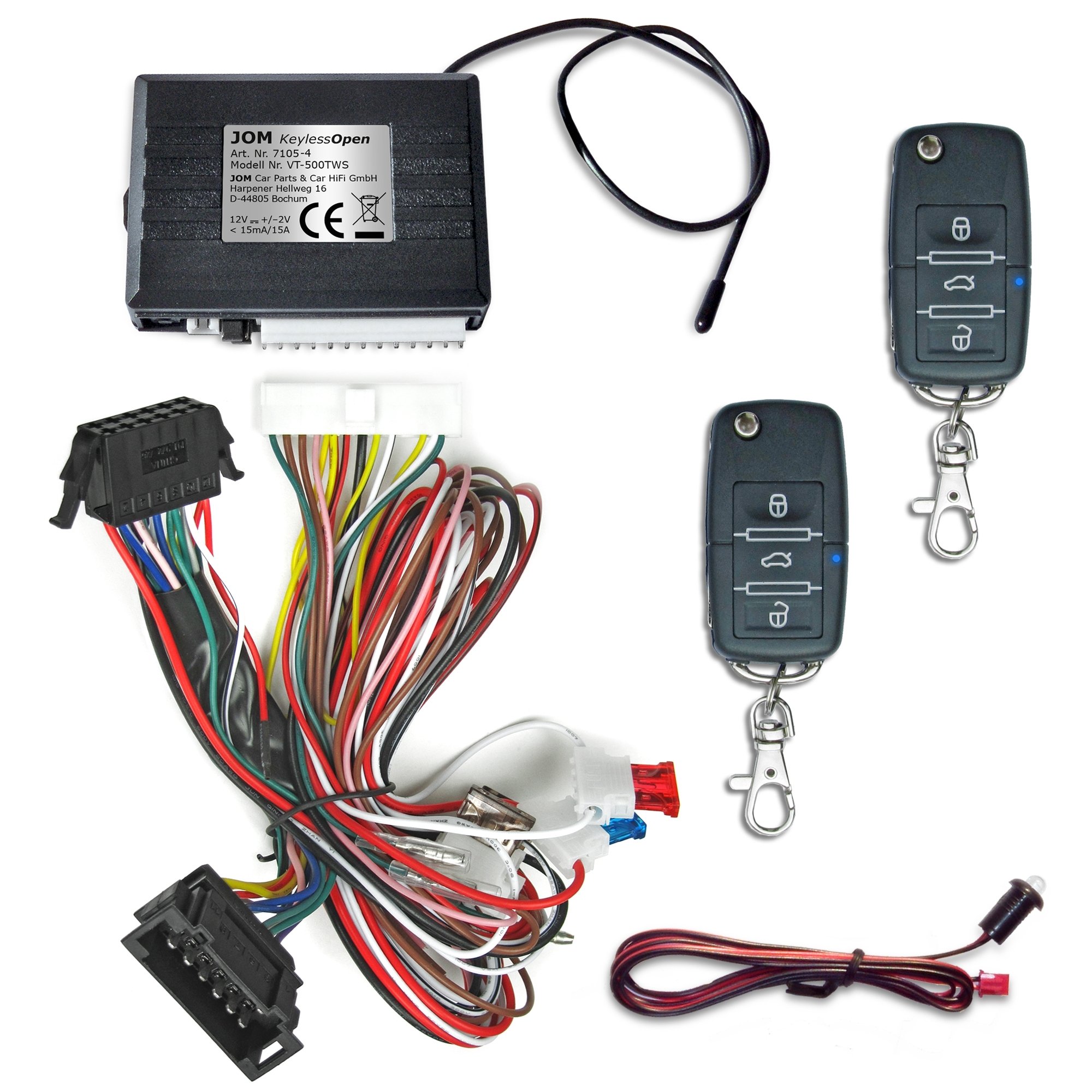 JOM Car Parts & Car Hifi GmbH 7105-3 Radio-télécommandes pour centralisation de verrouillage, KeylessOpen-S, conviennent à VW Golf 3/ Cabrio 94-98, Golf 4 Cabrio, Passat 92-96, Polo 6N 95-01, Vento, avec clé pliable