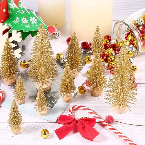 Miniatura 34 de SATINIOR 60 piezas de mini árbol de Navidad artificiales de sisal árboles de nieve, cepillo para botellas, árboles de Navidad, adornos de pinos