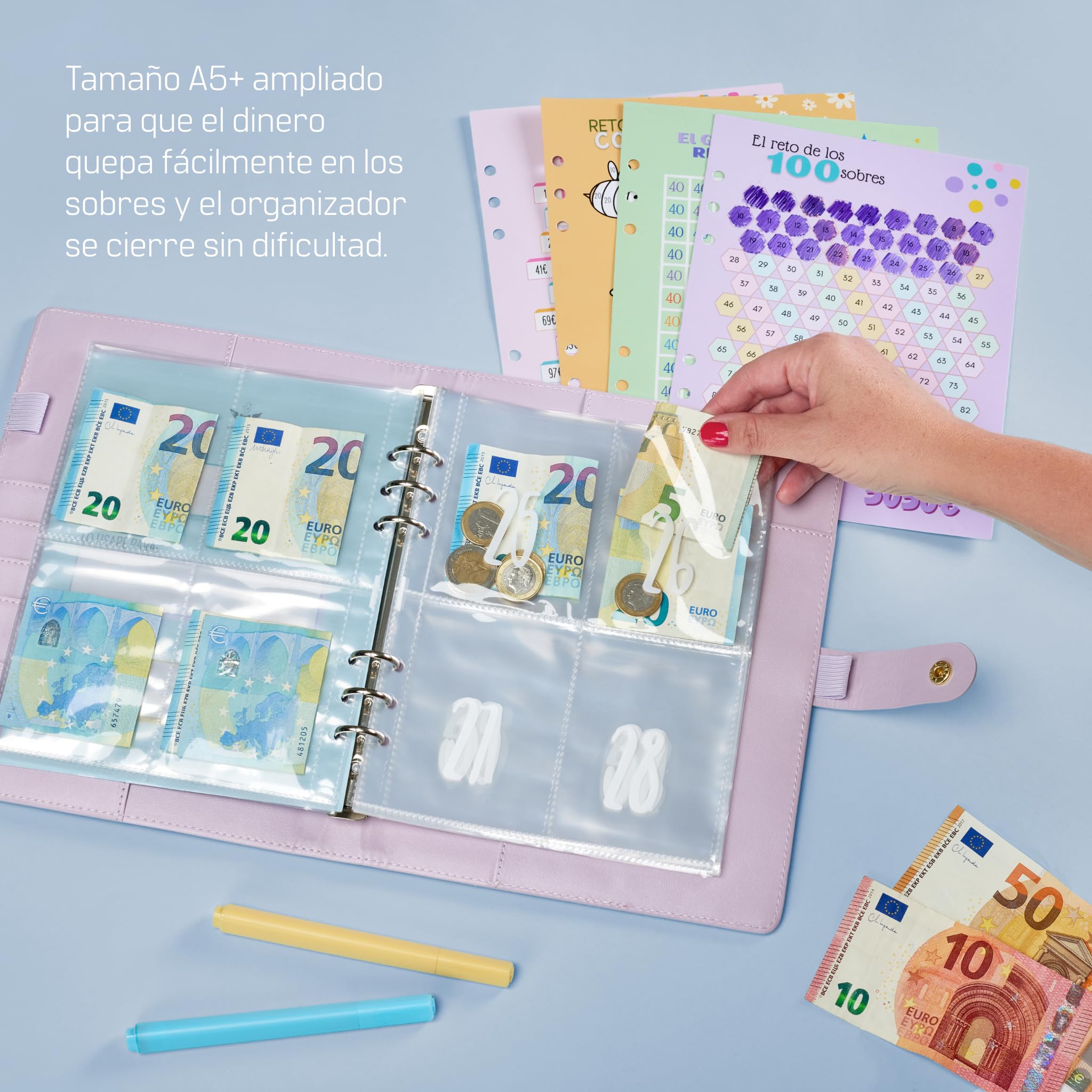 WHEN PIGS FLY - Libreta de Ahorro A5 Completamente en Español - Agenda Ahorro Dinero Español - Carpeta Ahorro Dinero - Organizador de dinero - Carpeta de Ahorro de Dinero (Morado)