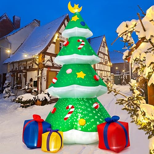 Decoraciones de Navidad para exteriores, árbol de Navidad inflable de 8 pies con luces de copo de nieve enrolladas integradas, árbol inflable