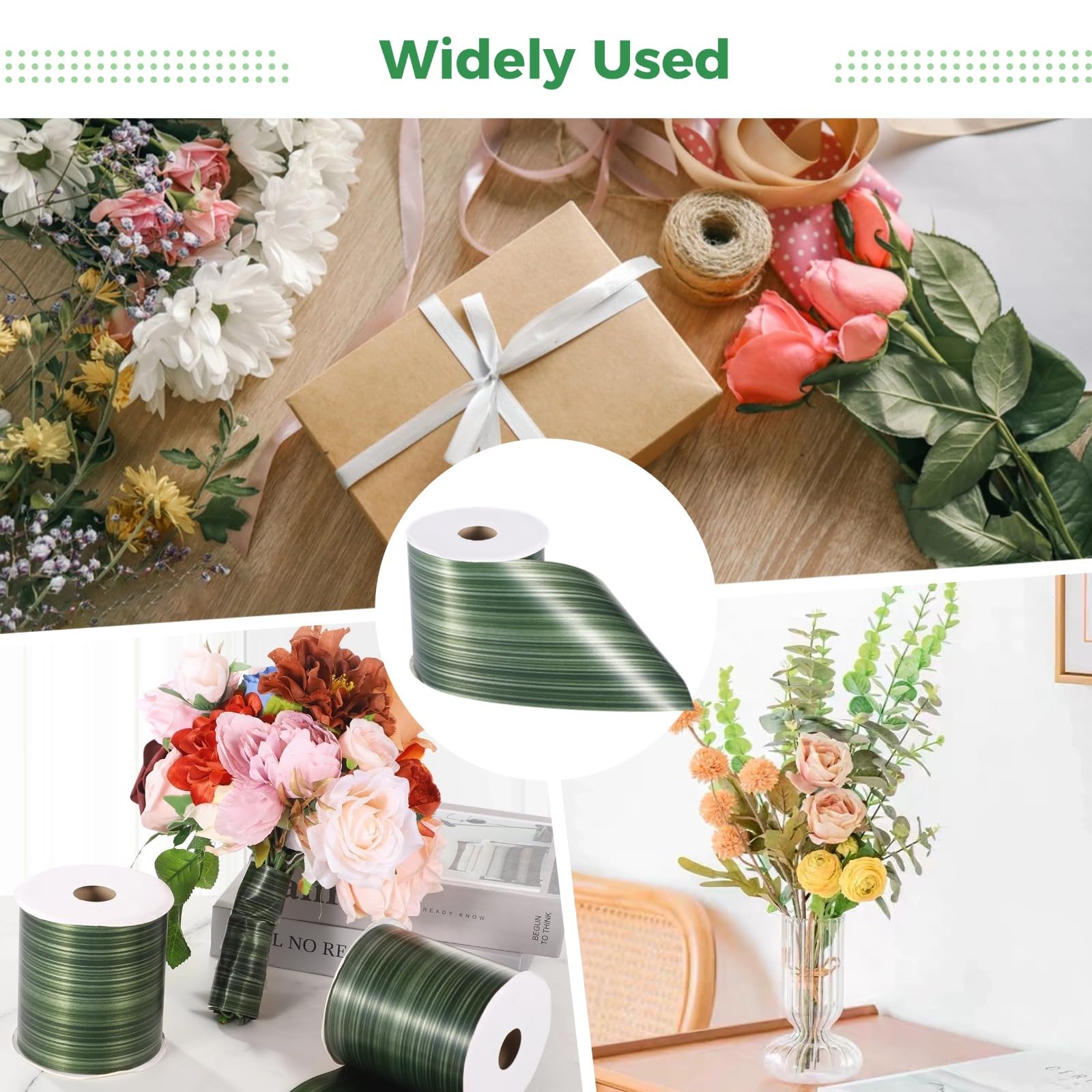 2 rollos de cintas florales de hoja de Ti verde, cintas de plástico decorativas impermeables para arreglos florales, manualidades, proyectos de bricolaje, decoraciones de fiesta y boda