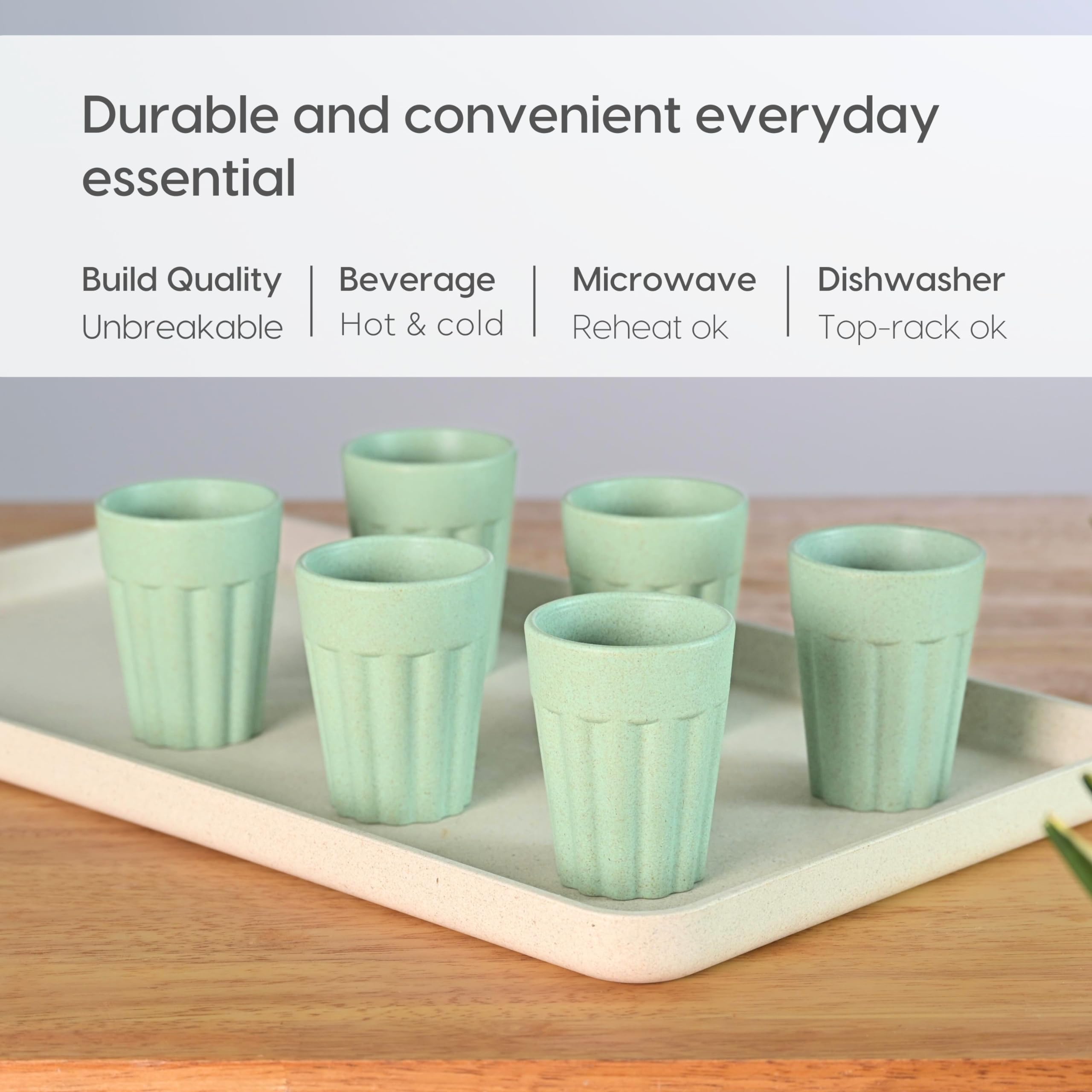 eha Set of 6 Earth-Friendly Cutting Chai Cups | 100 ml | Coffee Cup Made with Rice Husk & Bamboo Fibers | Microwave Safe Tea Set |Hot & Cold Coffee Mug, Milk & Tea Cup Set | Celeste Color 3