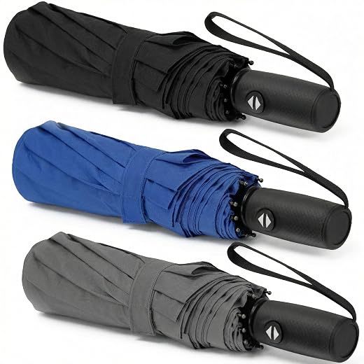 Liberty Imports 3 Pack Windproof Travel Rain Umbrellas - Compact, Light, Automatic, Strong and Portable - for Men and Women