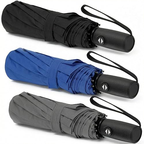 Liberty Imports 3 Pack Windproof Travel Umbrellas Compact Auto Open | Umbrella for Rain, 42-inch Canopy, Lightweight, Strong and Portable Umbrella for Men and Women, Fits Backpack & Cars