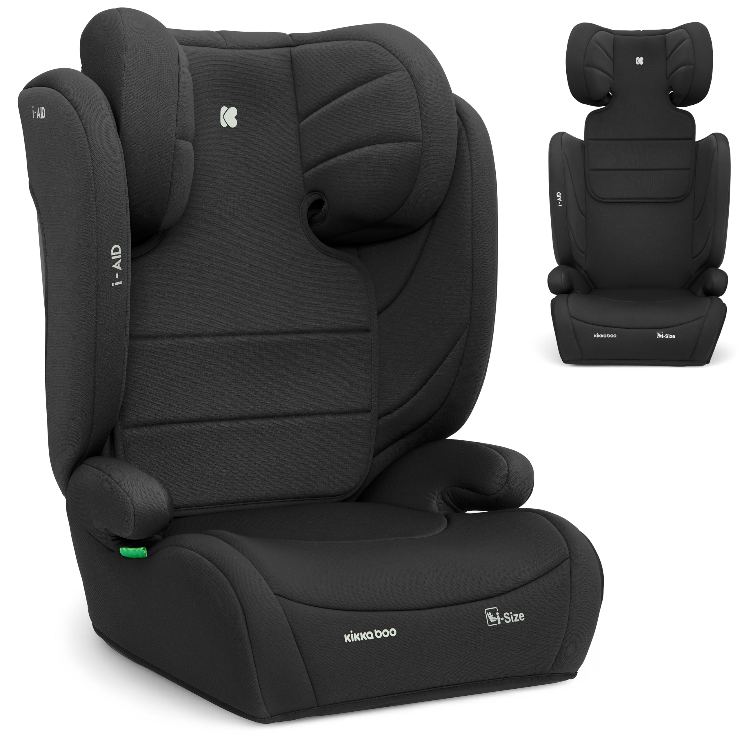 KikkaBoo i-Aid, Silla Coche Grupo 3 (15-36 kg, 100-150 cm) | Silla Coche Niño, Sin ISOFIX, i-Size, de 3,5 a 12 Años, 13 Posiciones Reposacabezas, Negro