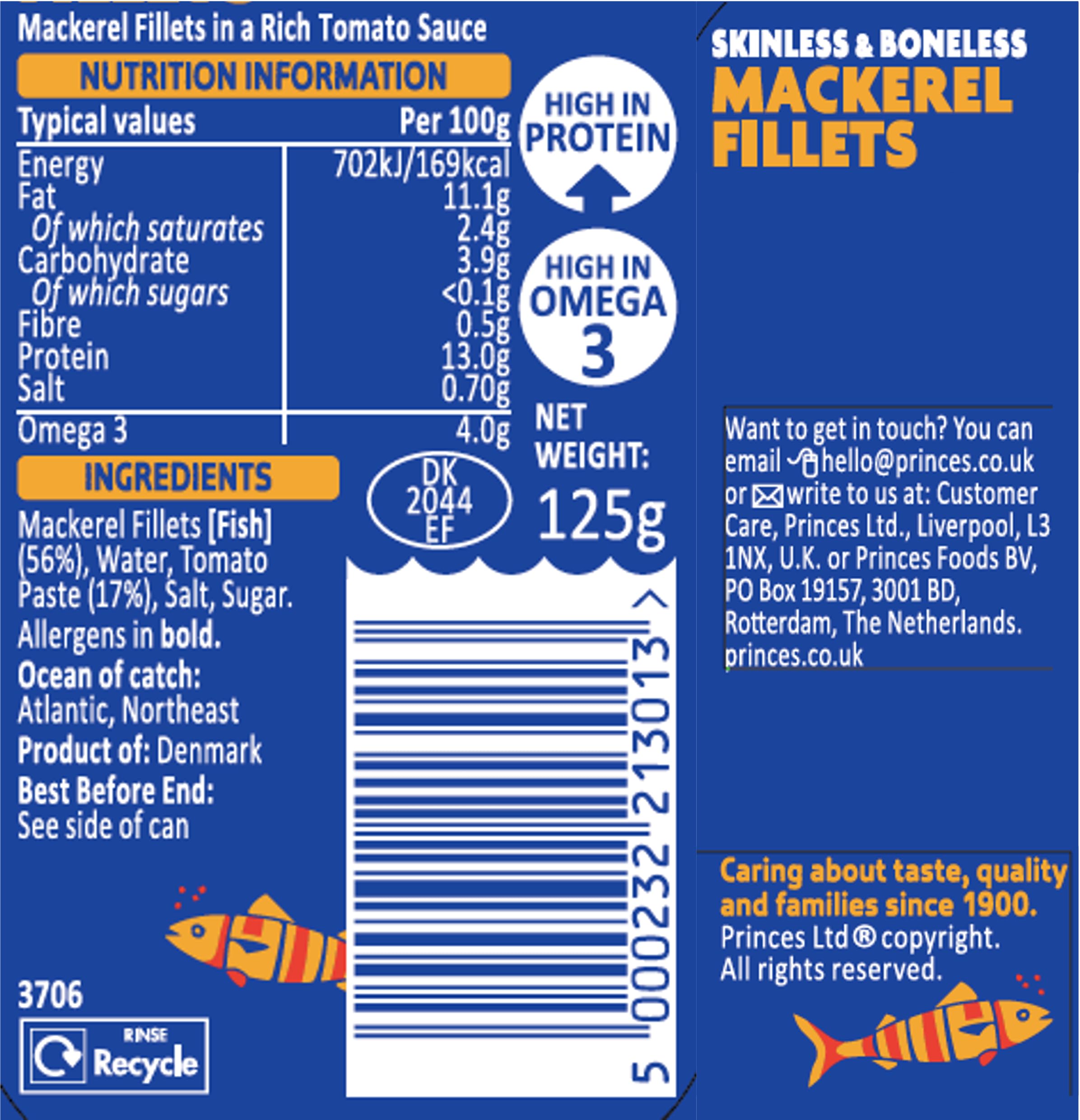 Princes - Filetti di sgombro in pomodoro, 125 g, confezione da 10