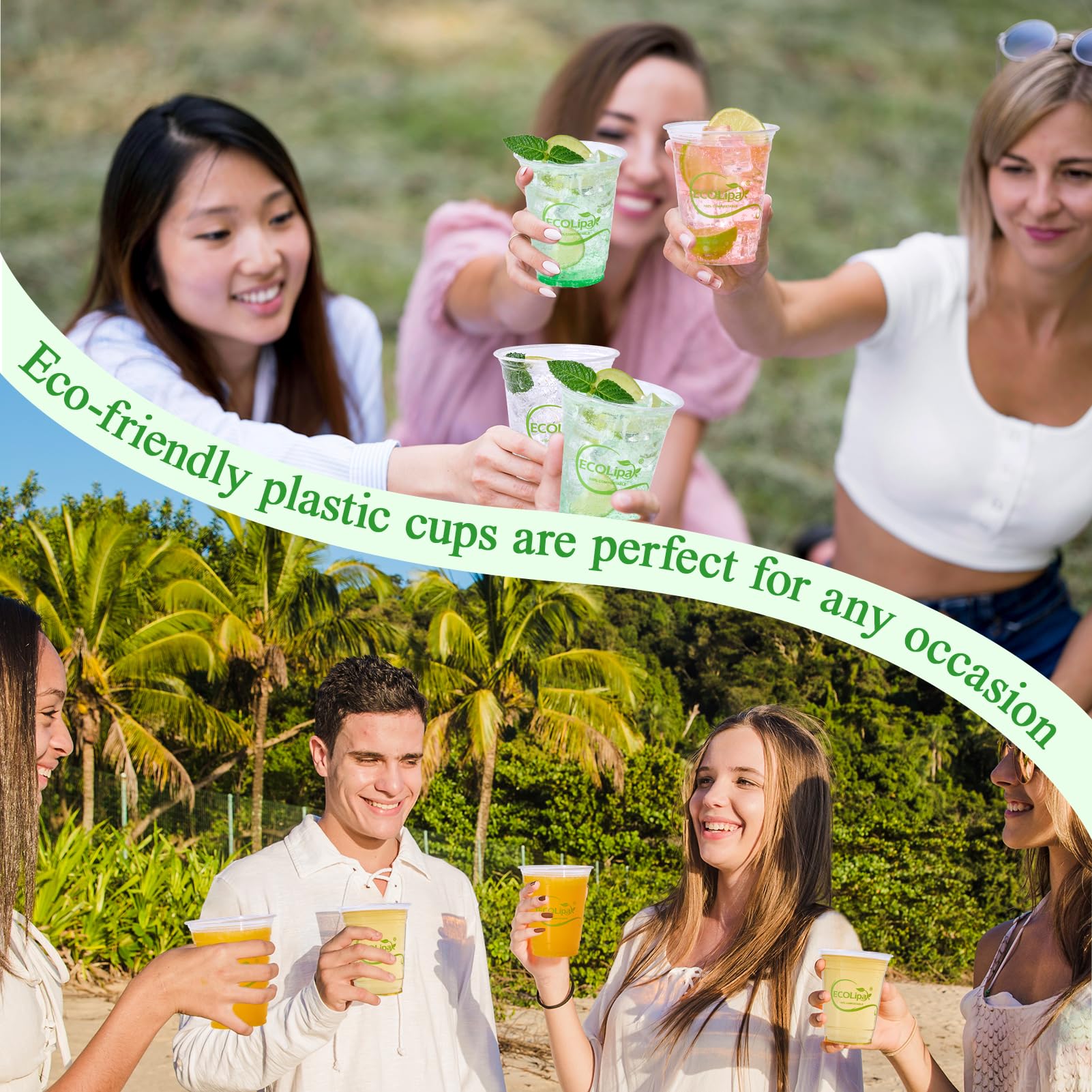 ECOLipak 100 Count 12oz Clear Disposable Compostable Plastic Cups for Party — Amazon image 4