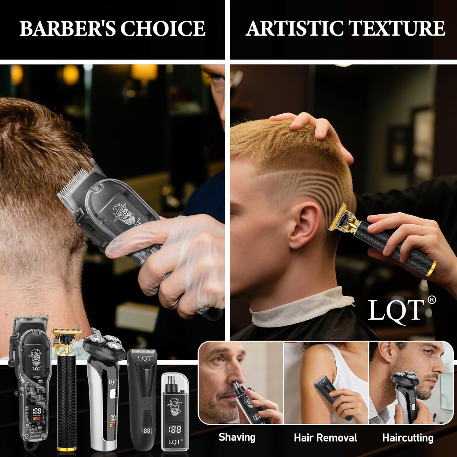 Hair Clippers for Men, 5-in-1 Professional Cordless Transparent Plastic Clipper Set Beard Trimmer Body Trimmers Electric Razor Nose and Ear Hair Trimmer with Bag, to Son Husband Father Men's Gifts