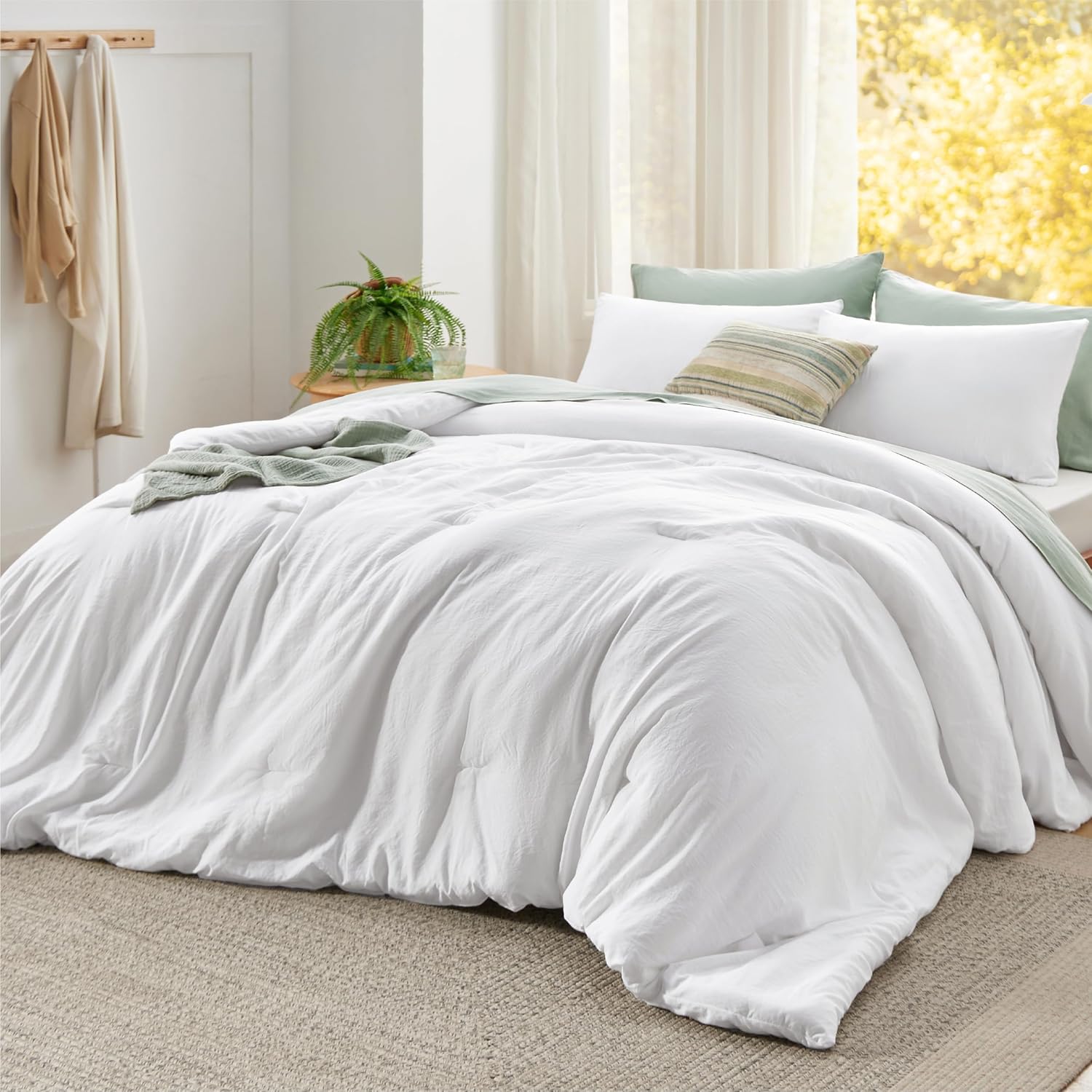 Bedsure Super King Size Comforter Set, White Soft Prewashed Bedding for All Seasons, 3 Pieces GentleSoft™ Bed Set, 1 Lightweight Comforter (120"x120") and 2 Pillowcases (20"x36") Super King(120"x120") 02 - White
