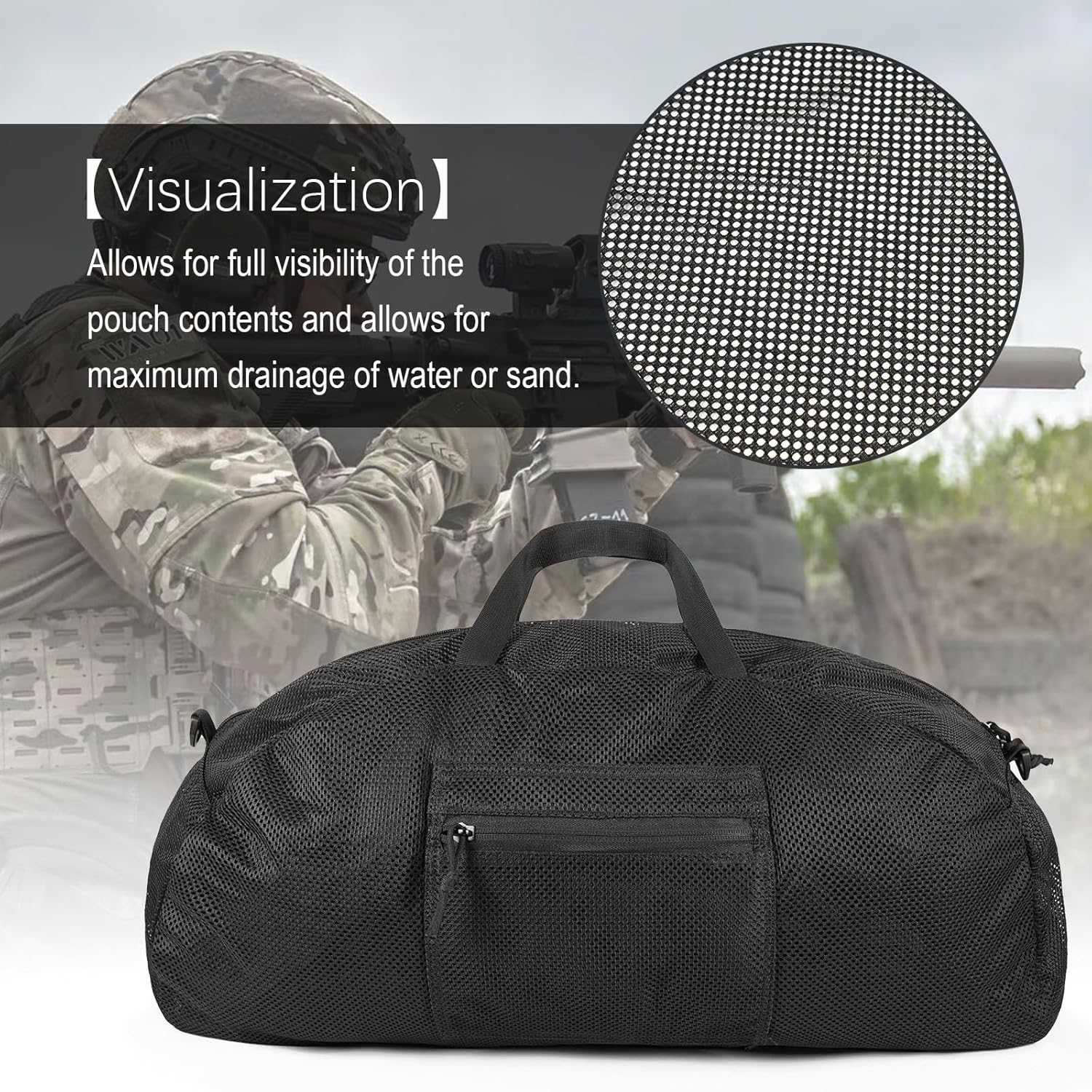 Tactical Mesh Luggage bag,50L Foldable duffel Pack,Large Capacity Range Bag For Hunting Shooting Travel Climbing Sports Gym (BK) - Image 4