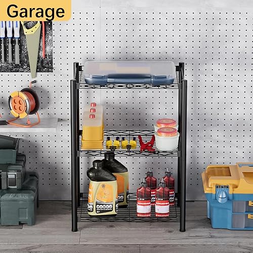 Miniatura 4 de VETALLO Estante de alambre de 3 niveles, estantería de metal, estante de almacenamiento, organizador pequeño y estable para cocina del hogar,