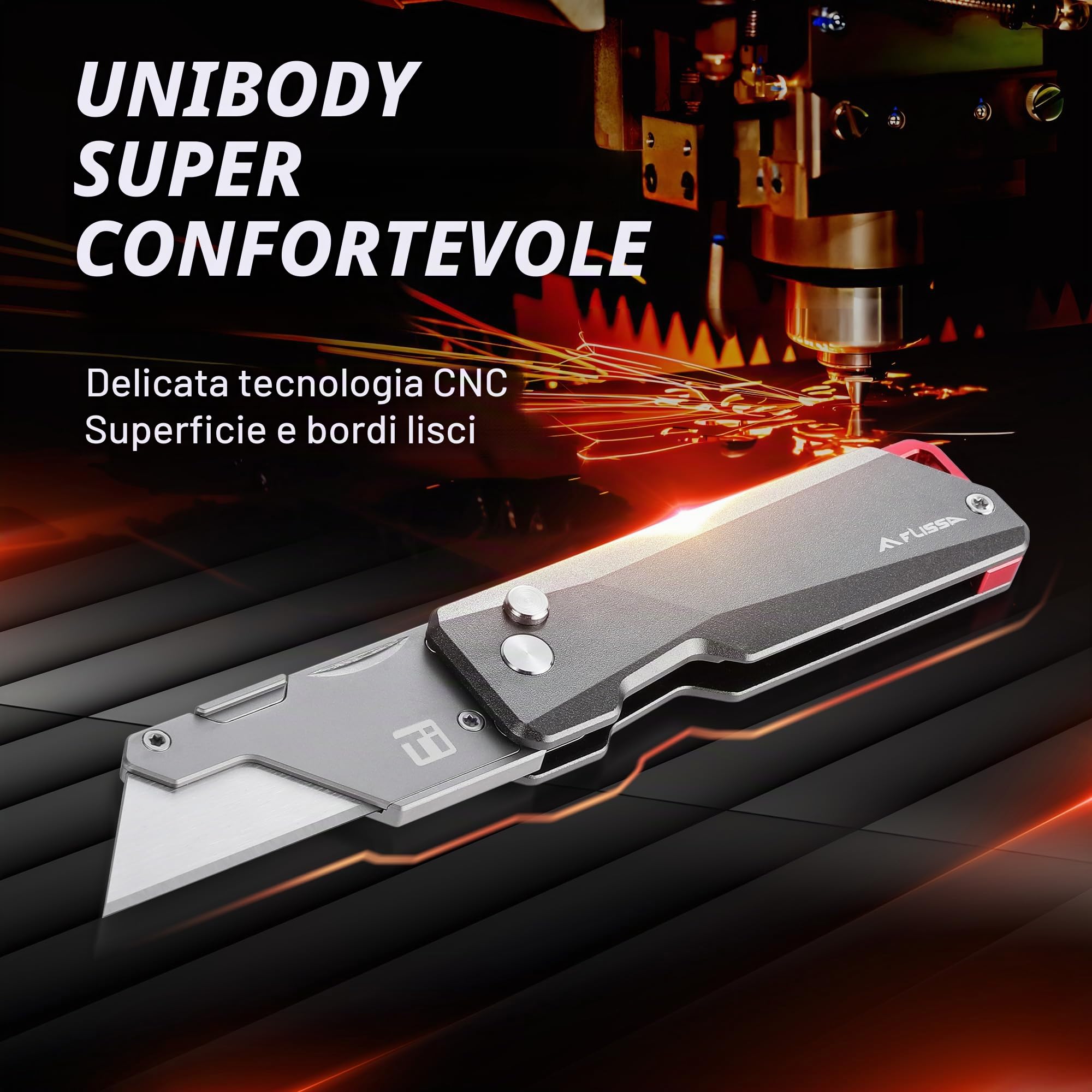 FLISSA Taglierino Multiuso con Lama Rimuovibile in Titanio, Design CNC