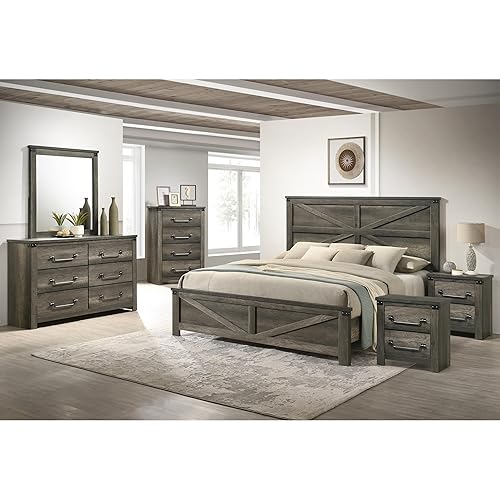 Furniture of America Sheila Rustic Farmhouse Wood 6-Piece Panel Bedroom