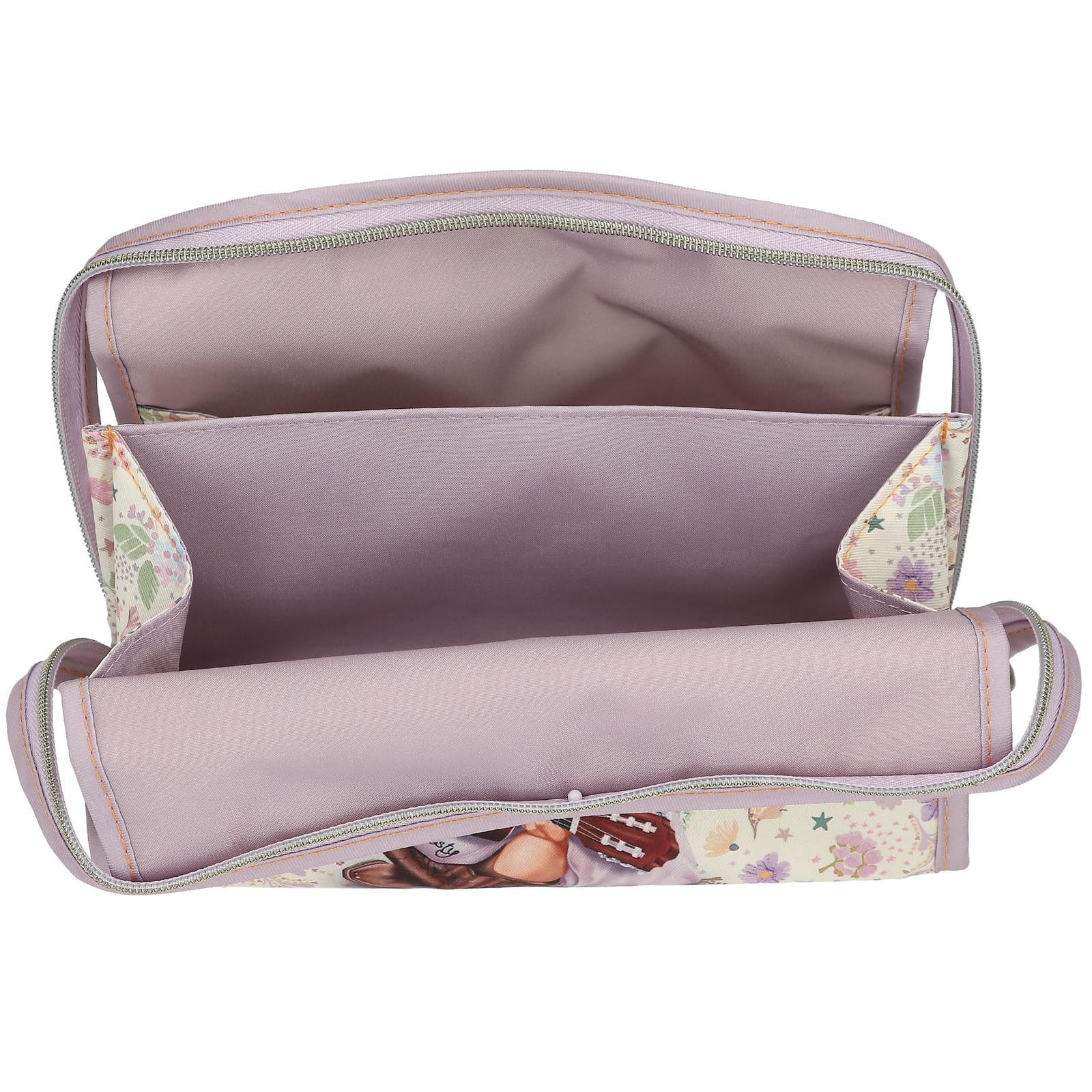 Depesche 13669 TOPModel Cowgirl - Bolso multiusos en morado, con motivo de modelo y estampado de flores, bolso pequeño con cierre de cremallera larga