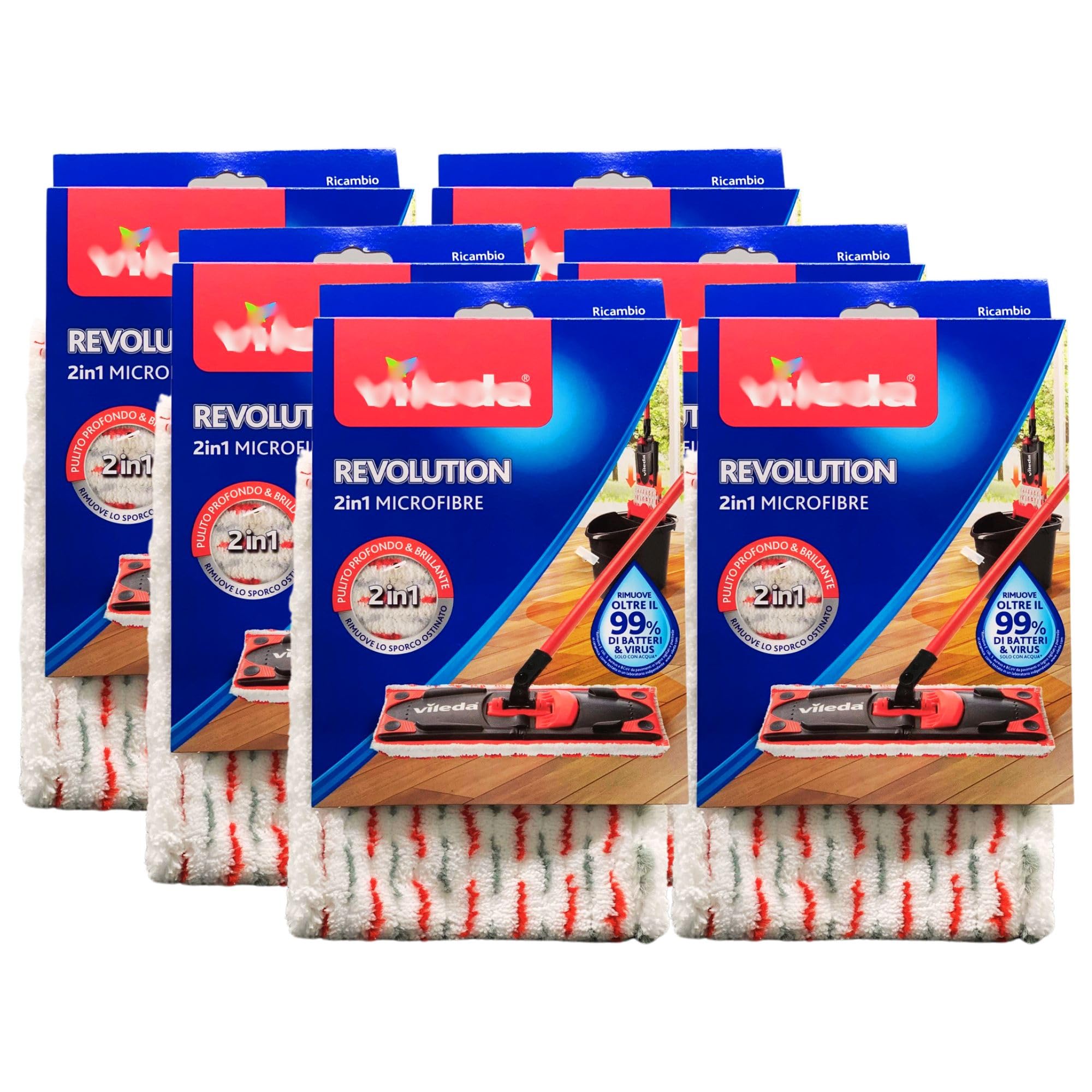 Panno Ricambio REVOLUTION, Adatto Per Revolution e Revolution Turbo. Per Tutti i Tipi Di Pavimento, Rimuove Oltre Il 99% Di Batteri Solo Con Acqua. Pulito Profondo e Brillante (6 Unità)