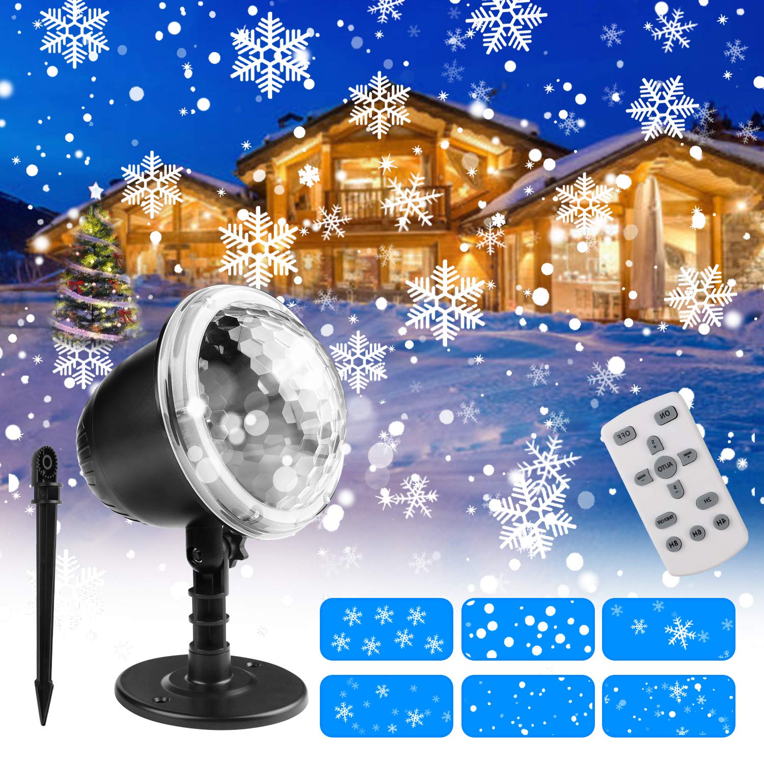 Christmas Projector Lights, Henscoqi Outdoor LED Snowfall Light, 2 in 1 Snowflake Decorative Landscape Lights Waterproof IP65 with Remote Controller for Wedding Birthday Garden (Moving Snowfall)
