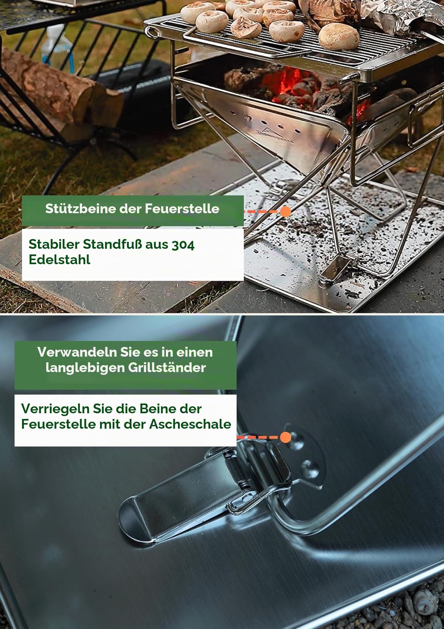 CAMPINGMOON 3-in-1 tragbarer Holzgrill und Feuerstelle aus Edelstahl, 35,6 x 39 cm, mit Tragetasche MT-035