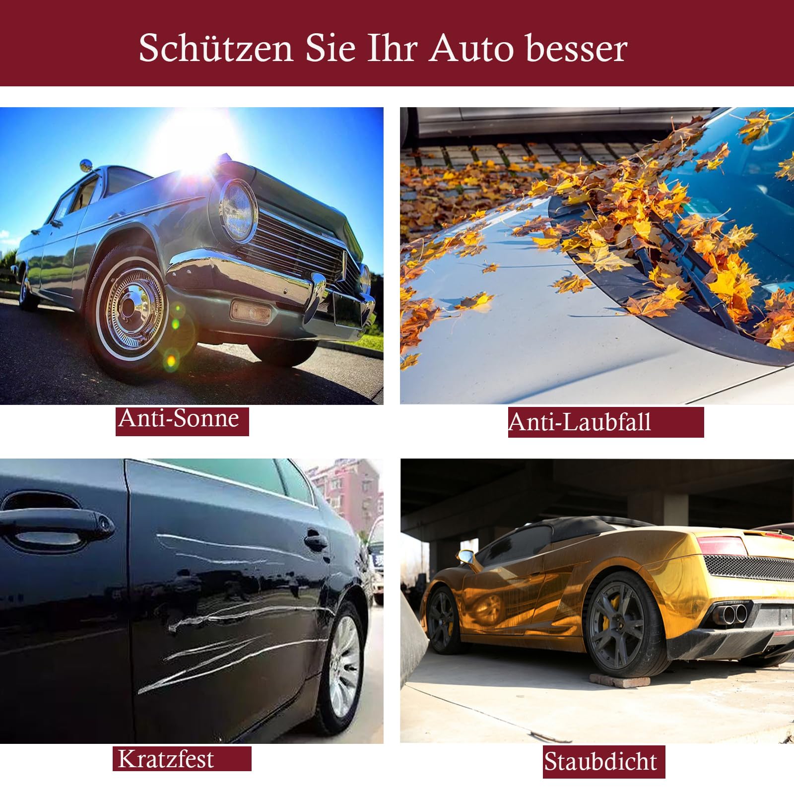 Autoabdeckung Indoor Stretch für 475-525cm PKW Auto Abdeckplane Winter Staubdichte Autogarage Abdeckung Atmungsaktiv Tiefgaragen- und Autoshow-Geeignet (Schwarz + Rot)