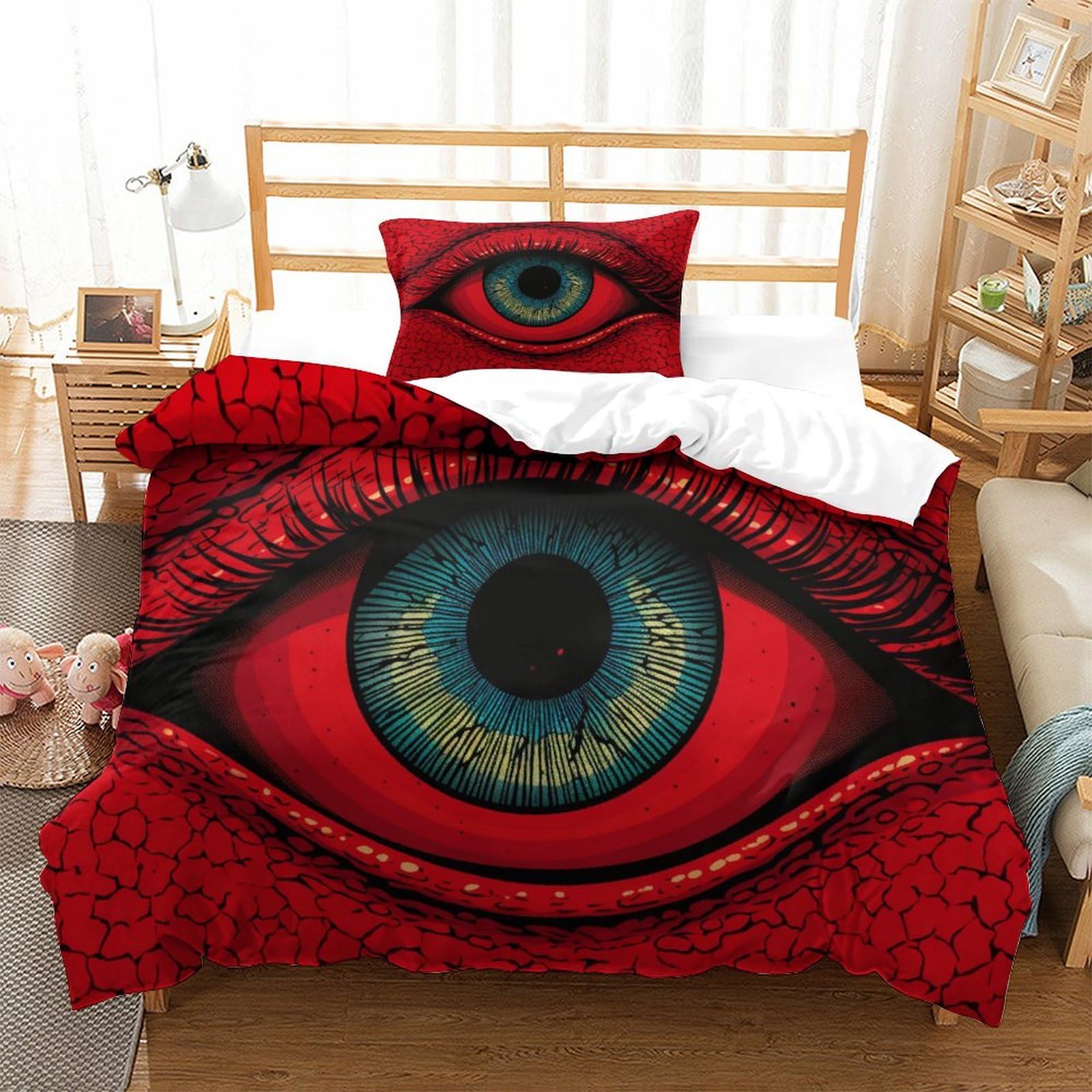 P1S9U7W5Y Vivid Eye Pattern 3D Printed Microfiber 3pcs Duvet Cover Set Artistic Bedding Set Single